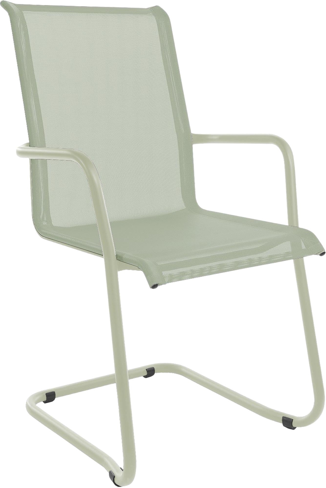 Eleganter Freischwinger-Gartenstuhl Locarno von Schaffner, ideal für den Außenbereich, mit bequemen Armlehnen und modernem Design.