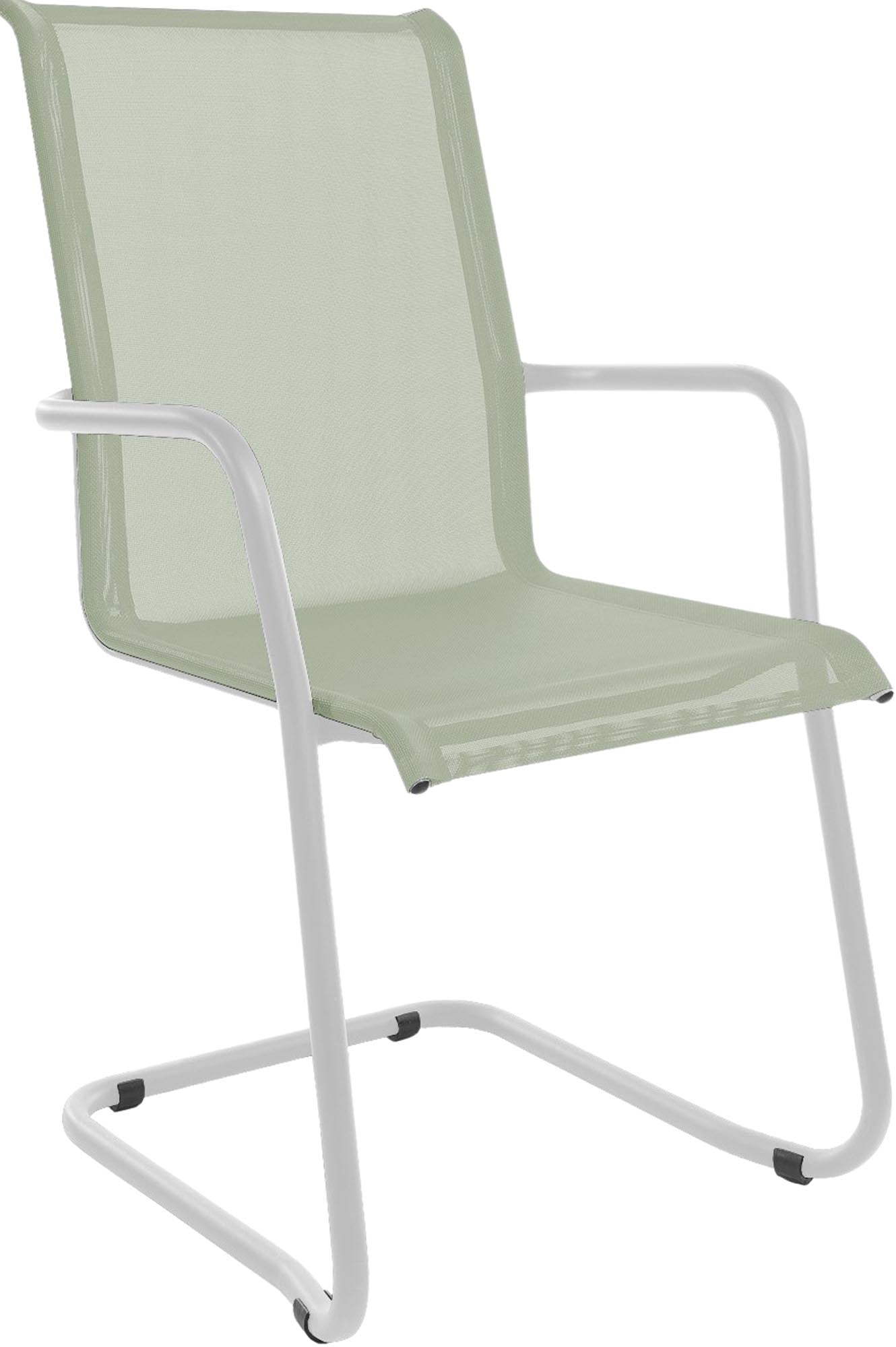 Eleganter Locarno Freischwinger-Gartenstuhl mit Armlehnen von Schaffner, ideal für entspannte Stunden im Freien, vereint modernes Design und hohen Sitzkomfort.