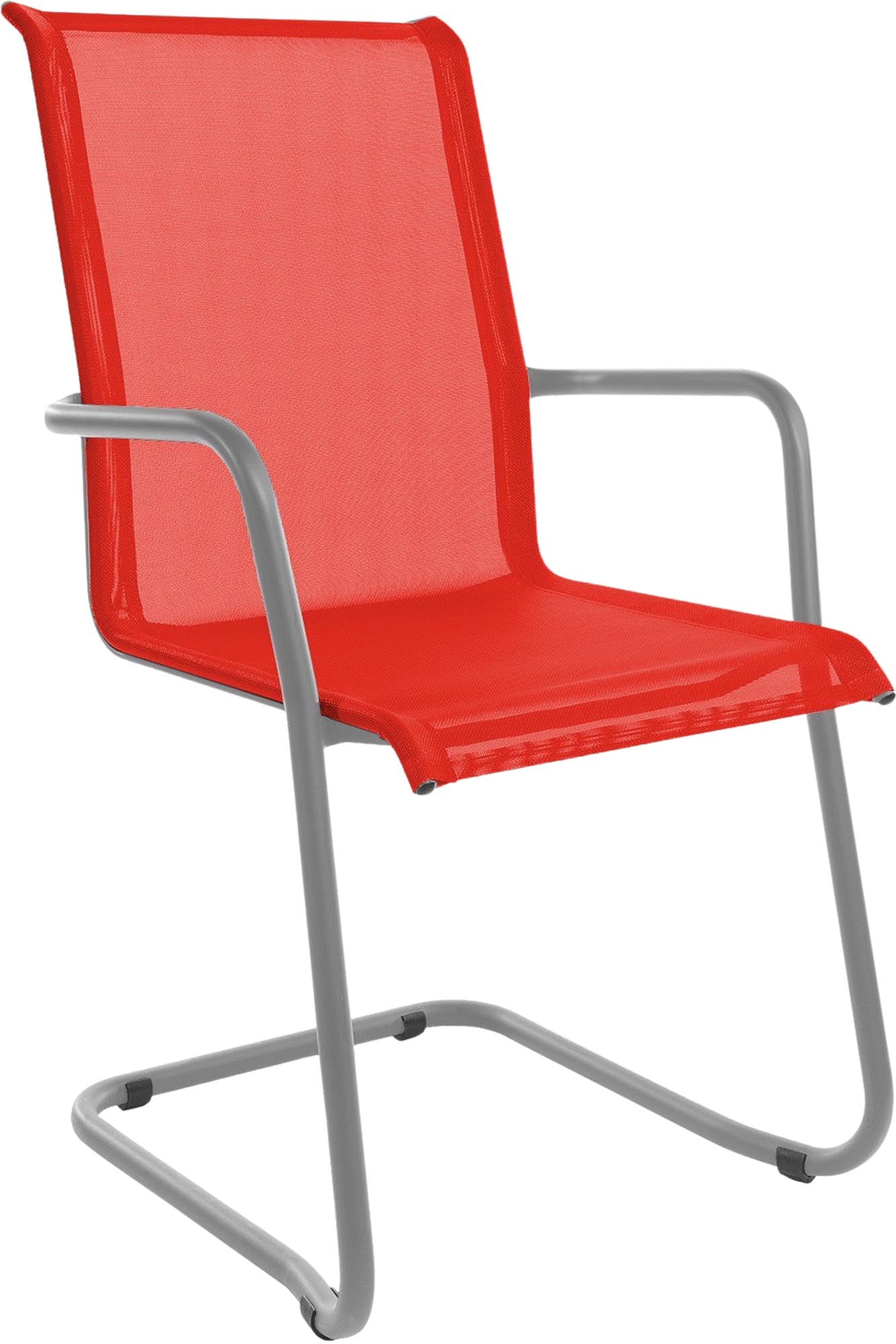 Locarno Textil-Gartenstuhl mit Armlehne Freischwinger in Rot präsentiert im Onlineshop von KAQTU Design AG. Gartenstuhl mit Armlehnen ist von Schaffner