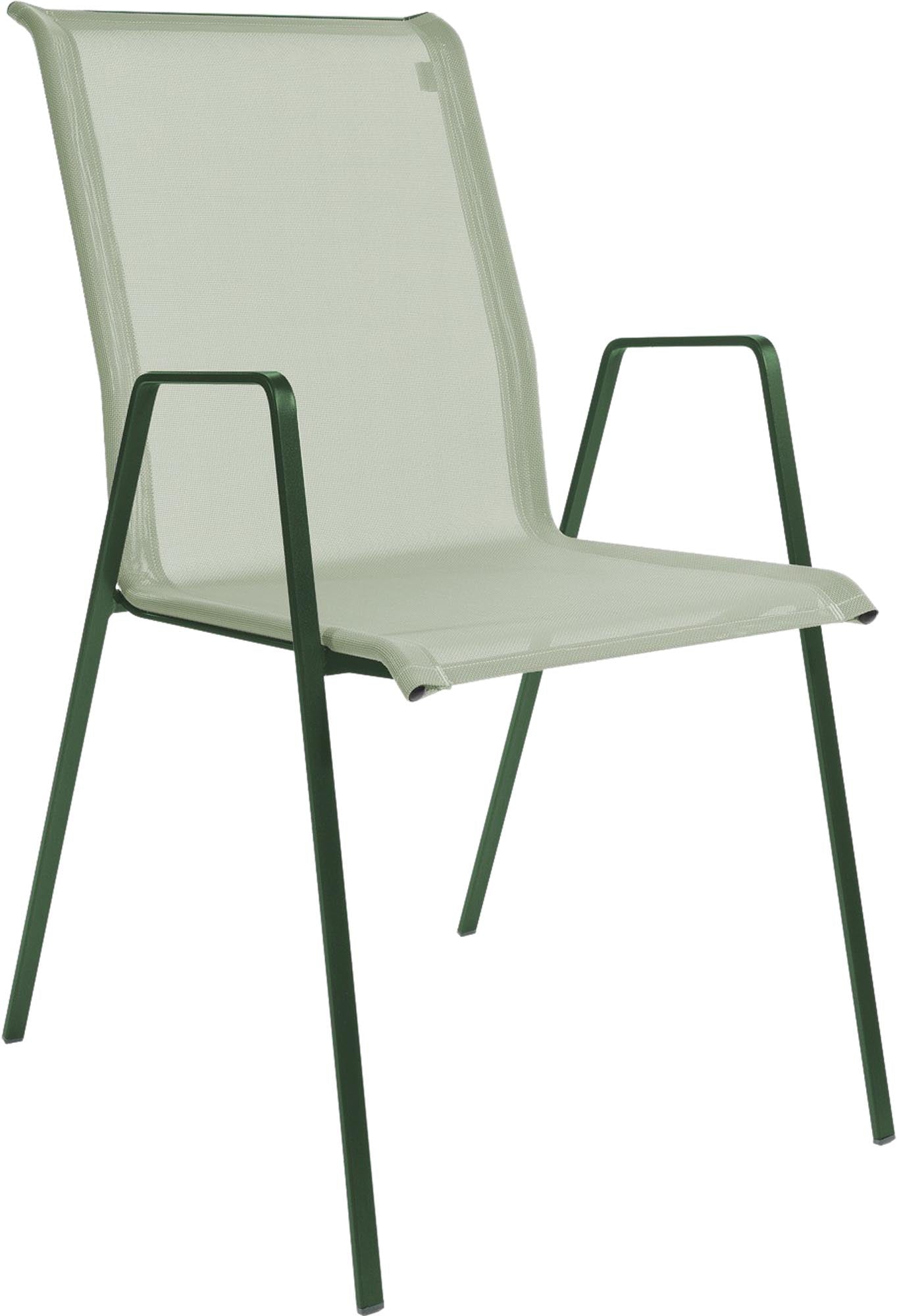 Eleganter Luzern Textil-Gartenstuhl mit Armlehne von Schaffner, wetterfest, atmungsaktiv und bequem – Schweizer Qualität für stilvolle und langlebige Outdoor-Momente.