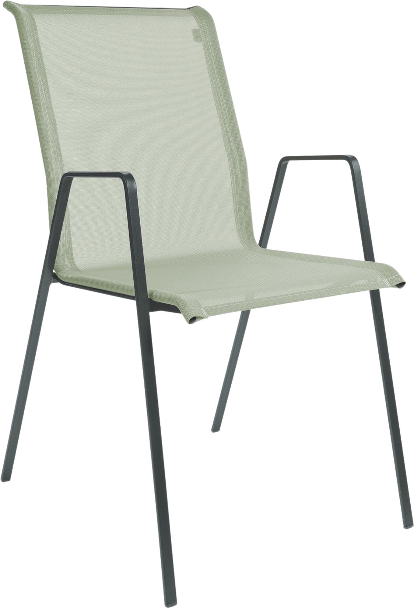 Luzern Textil-Gartenstuhl mit Armlehne von Schaffner: Hochwertiges, wetterfestes Design, atmungsaktive Batyline®-Bespannung, ergonomisch, langlebig und made in Switzerland.