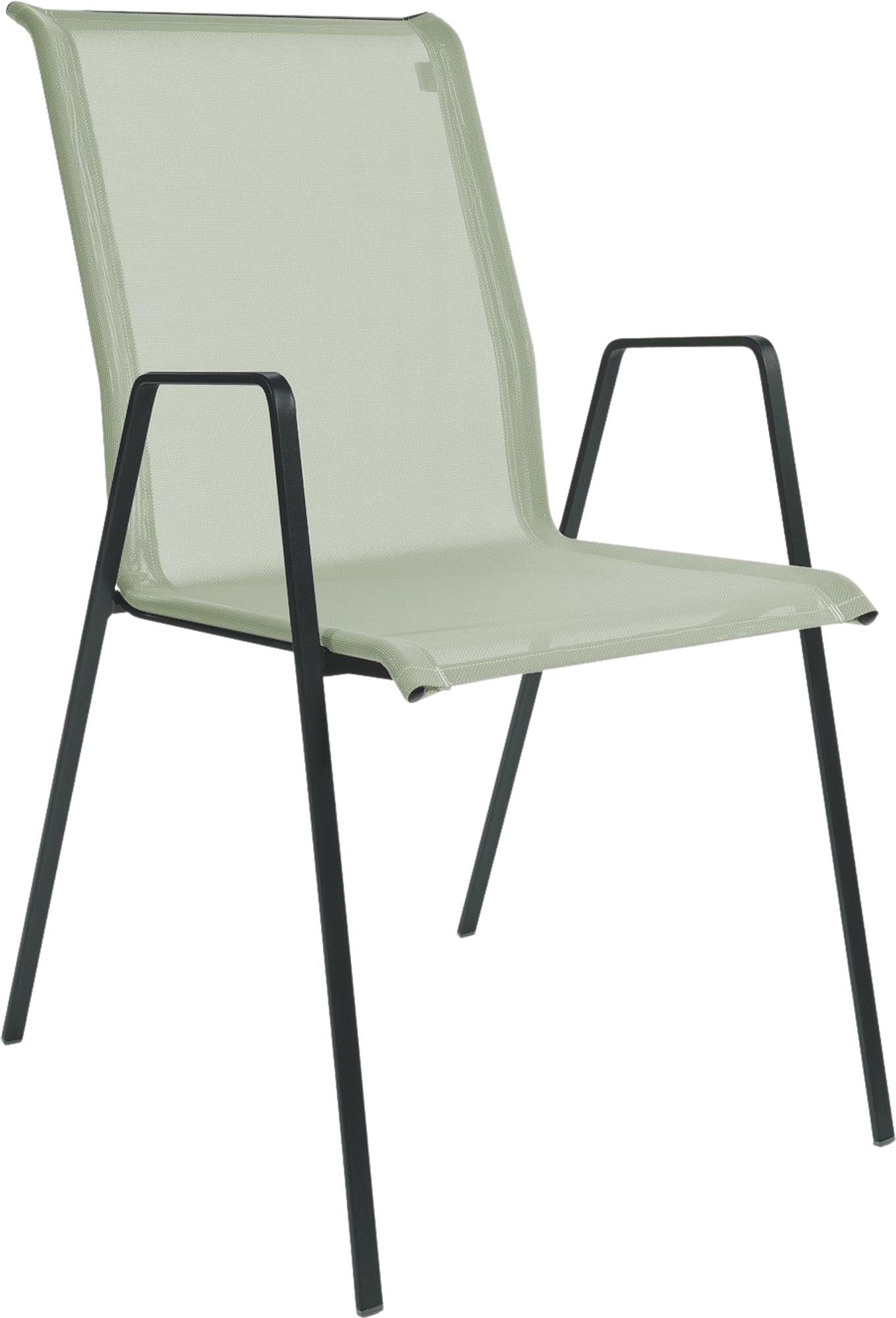 Luzern Textil-Gartenstuhl mit Armlehne von Schaffner: wetterfest, atmungsaktiv, ergonomisch, langlebig, made in Switzerland – perfekt für stilvolle Outdoor-Momente.