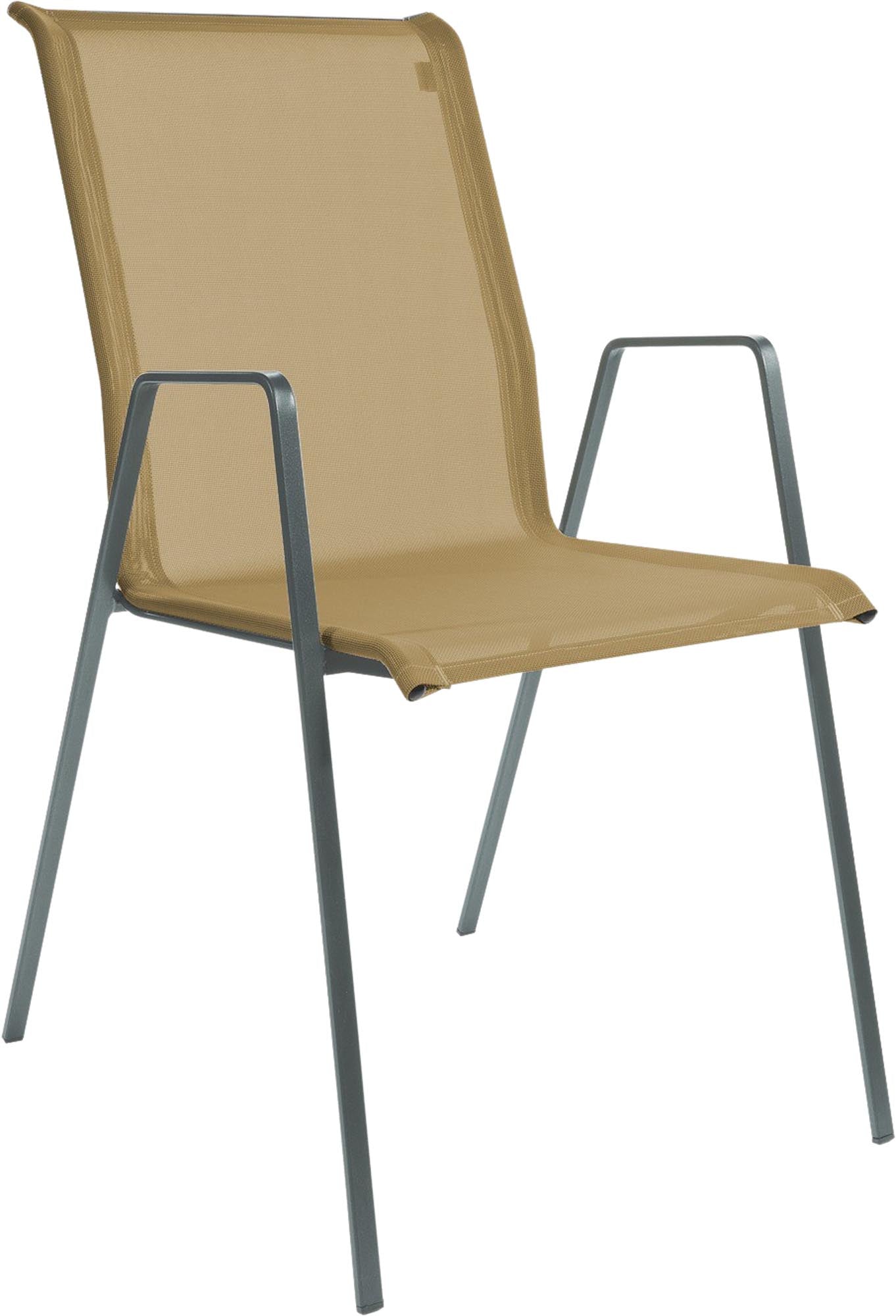 Luzern Textil-Gartenstuhl mit Armlehne von Schaffner: elegantes Design, wetterfestes Batyline®, ergonomischer Komfort, langlebige Qualität, made in Switzerland für Ihren Außenbereich.