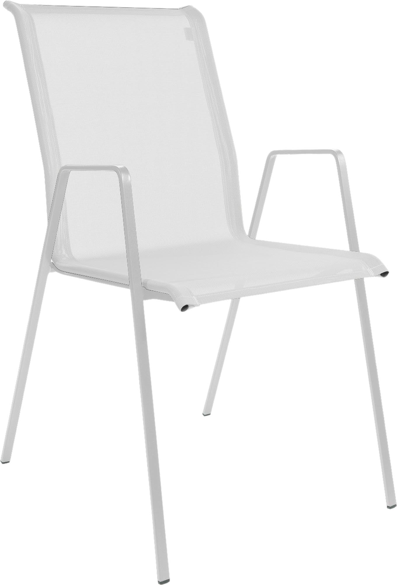 Eleganter Luzern Textil-Gartenstuhl mit Armlehne von Schaffner Gartenmöbel – wetterfest, langlebig, bequem und made in Switzerland für Ihren stilvollen Außenbereich.