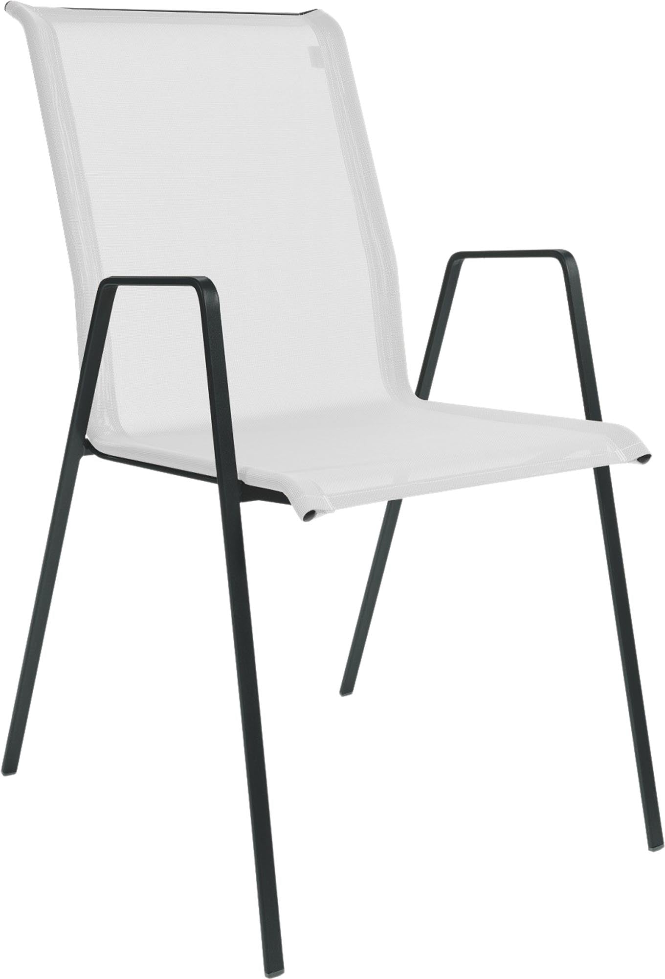 Eleganter Luzern Textil-Gartenstuhl mit Armlehne von Schaffner Gartenmöbel – wetterfest, langlebig, bequem und Made in Switzerland für Ihren stilvollen Außenbereich.