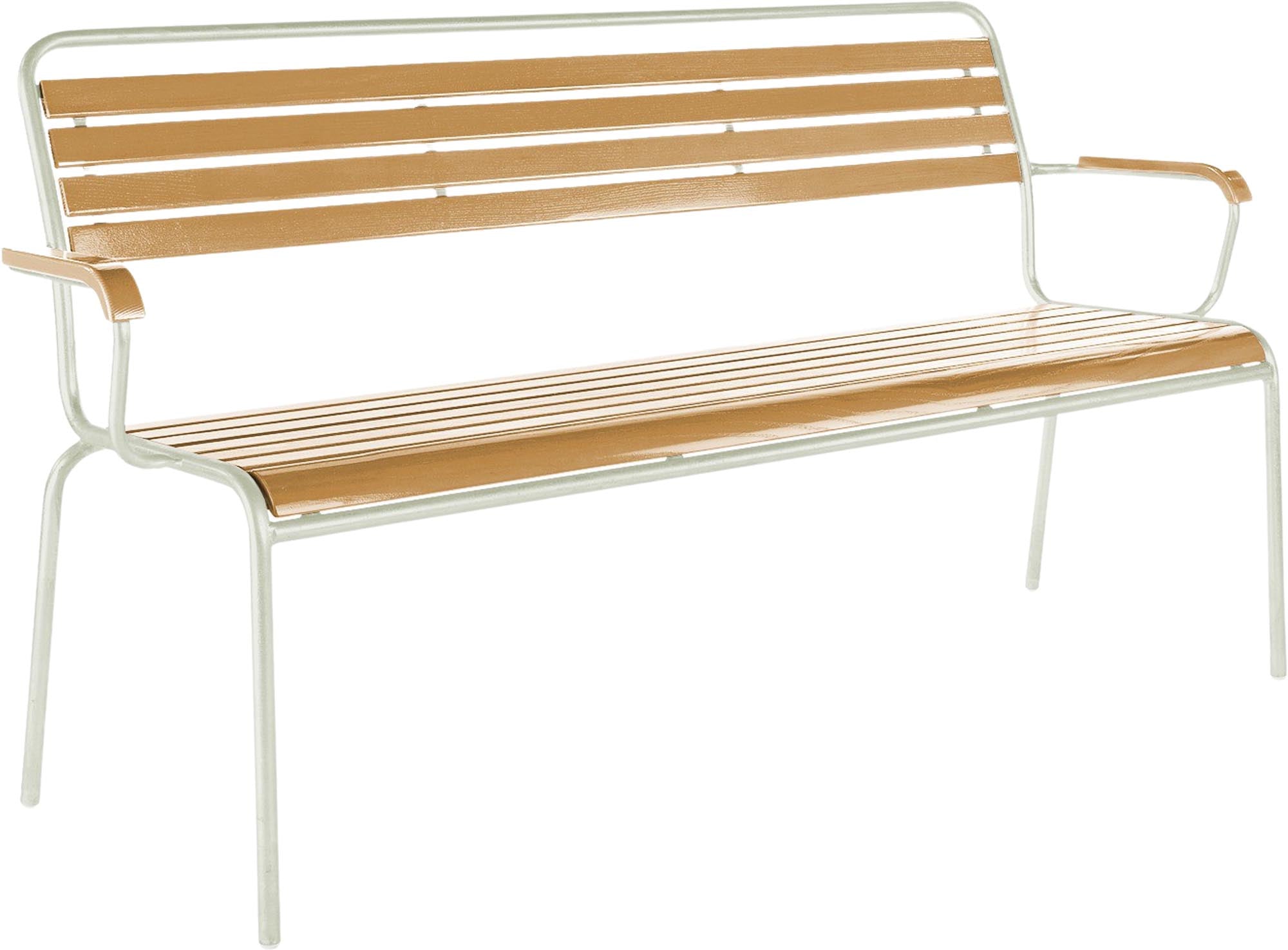 Rigi Holzlatten- 3er-Gartenbank mit Armlehne in Natur geölt präsentiert im Onlineshop von KAQTU Design AG. Gartenbank ist von Schaffner
