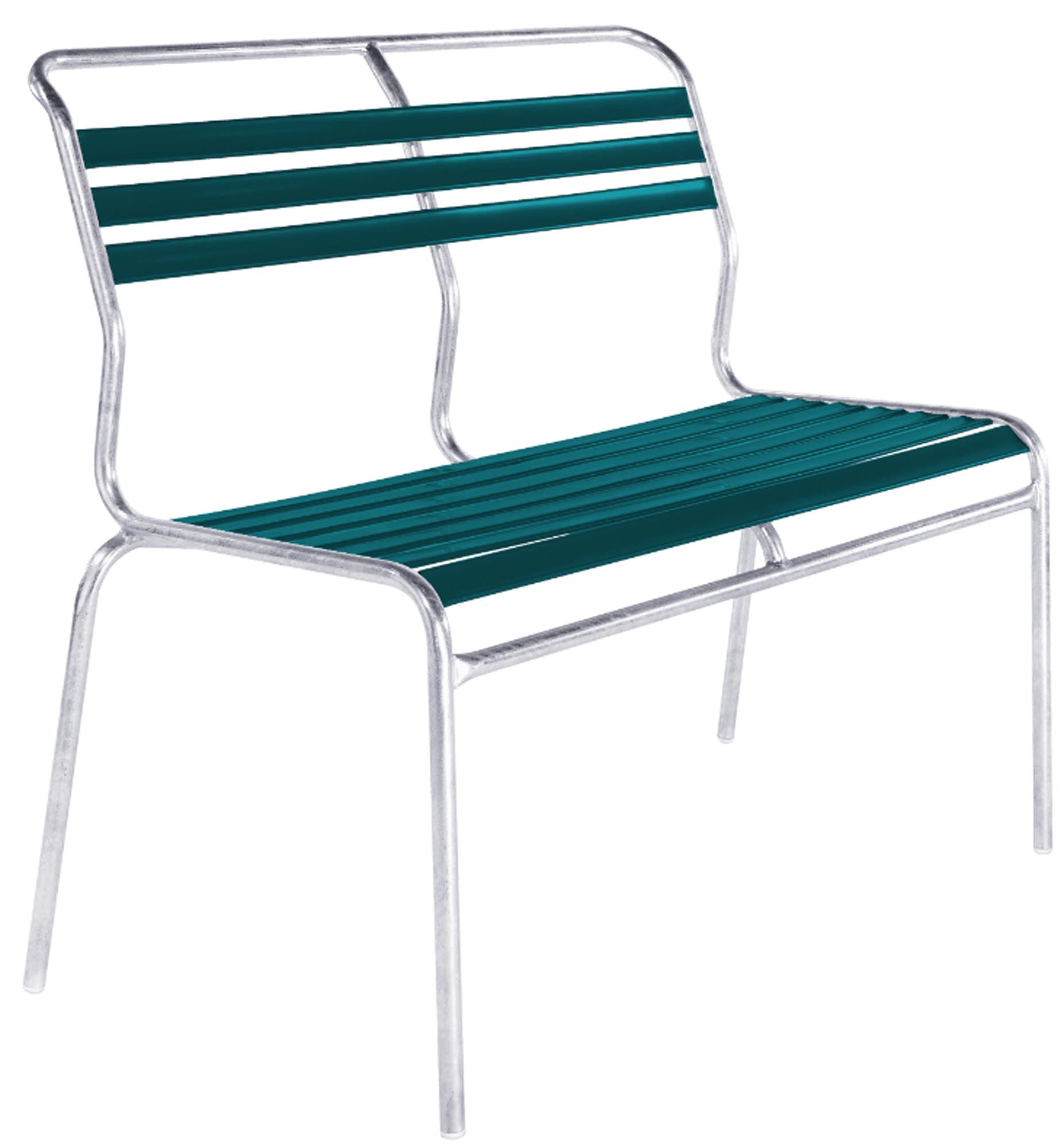Moderne 2er Gartenbank ohne Armlehnen, gefertigt aus robustem Metall und Textil, perfekt für entspannte Stunden im Freien.