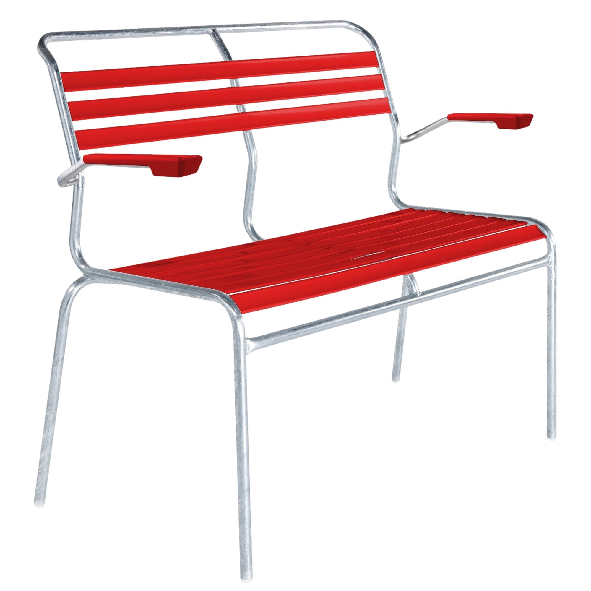 Elegante Lättlibank Säntis 2er mit Armlehne für stilvolle Gärten.