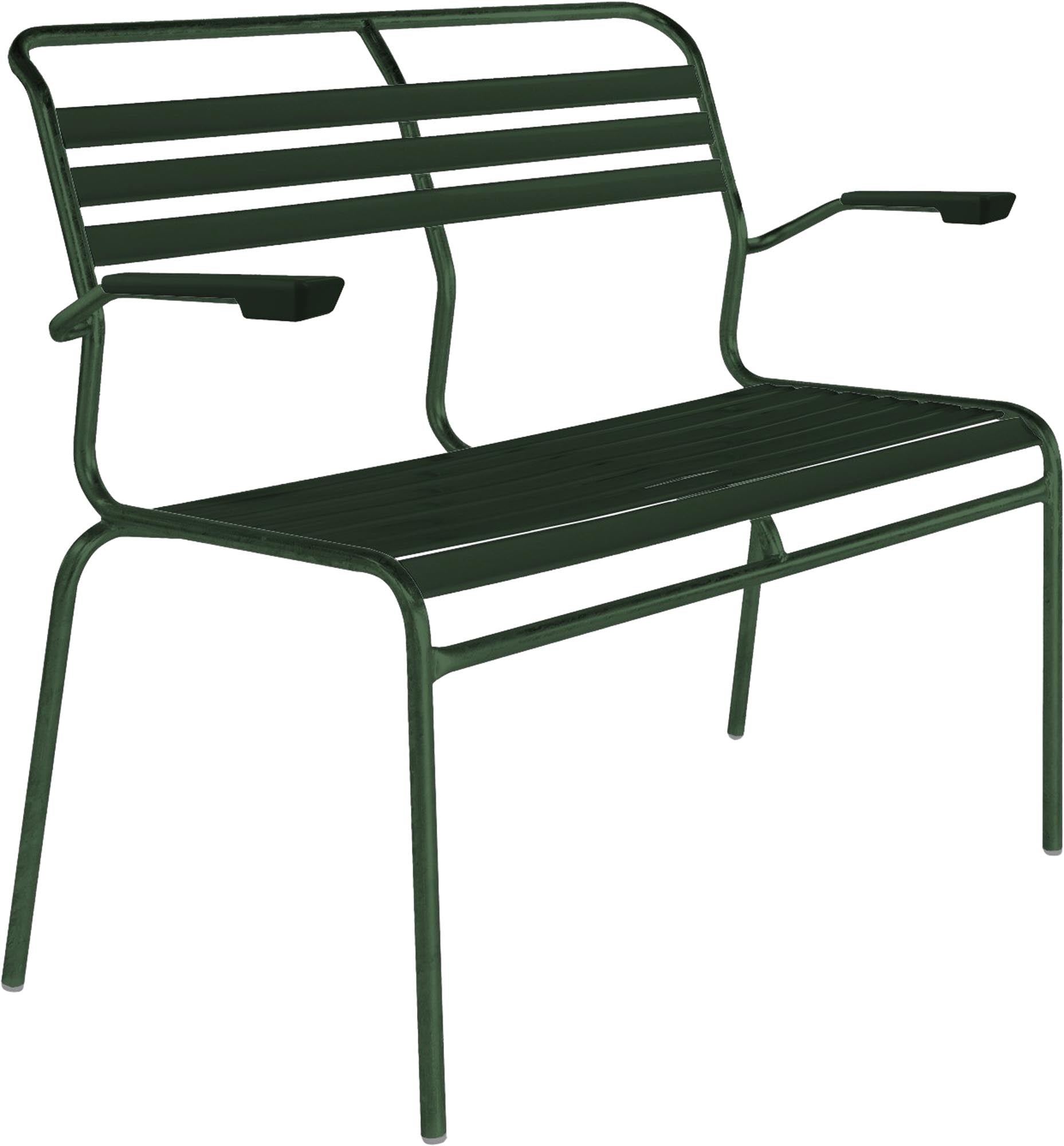 Säntis Lättli-2er Gartenbank mit Armlehne in Tannengrün präsentiert im Onlineshop von KAQTU Design AG. Gartenbank ist von Schaffner