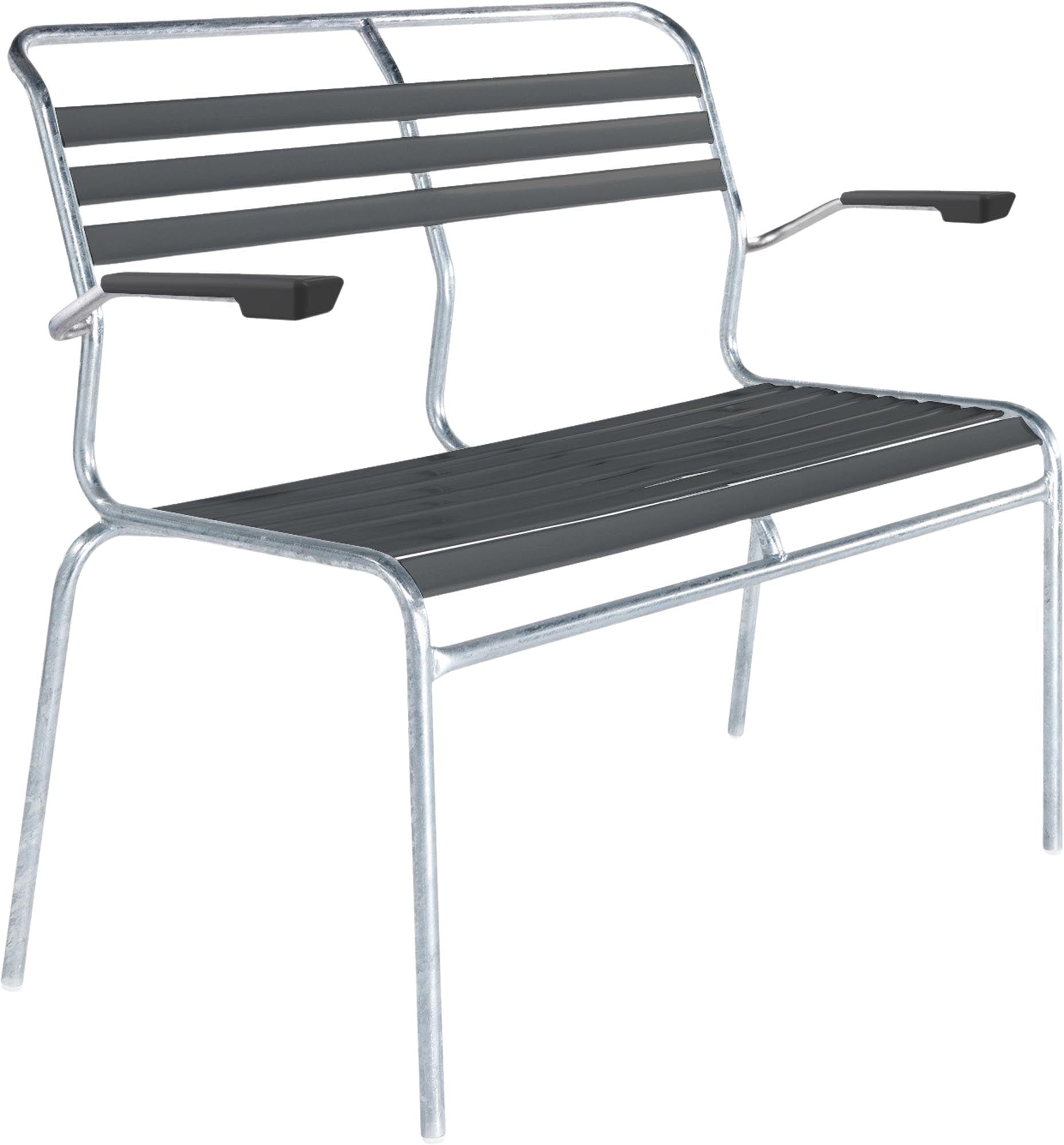 Säntis Lättli-2er Gartenbank mit Armlehne in Anthrazit präsentiert im Onlineshop von KAQTU Design AG. Gartenbank ist von Schaffner