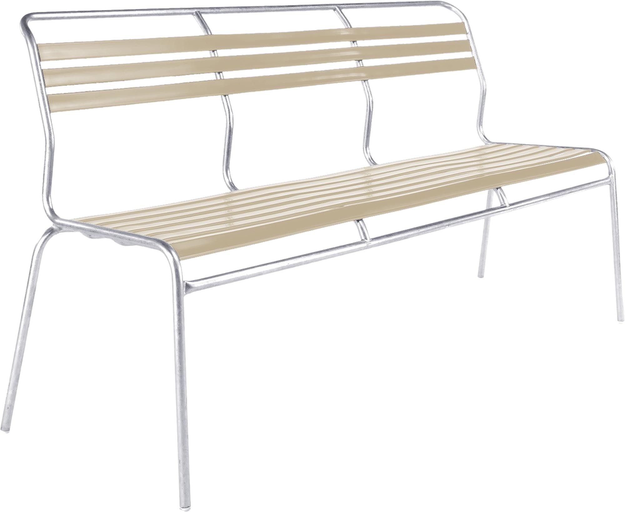 Elegante Säntis Lättli-3er Gartenbank ohne Armlehnen, ideal für entspannte Stunden im Freien. Robust und wetterbeständig für jeden Einsatz.