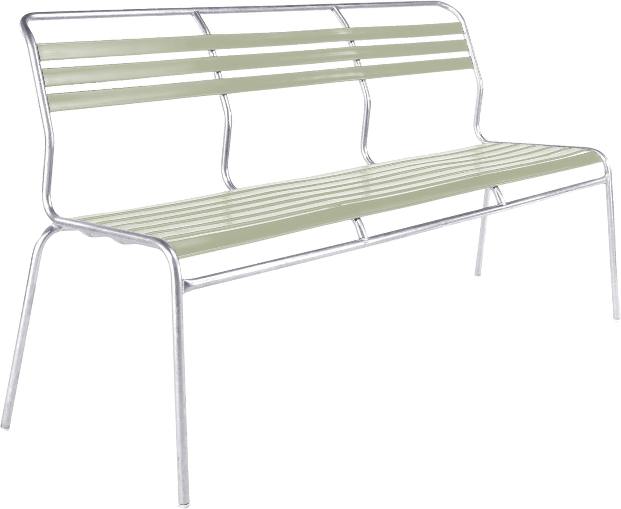 Säntis Lättli-3er Gartenbank ohne Armlehne in Pastellgrün präsentiert im Onlineshop von KAQTU Design AG. Gartenbank ist von Schaffner