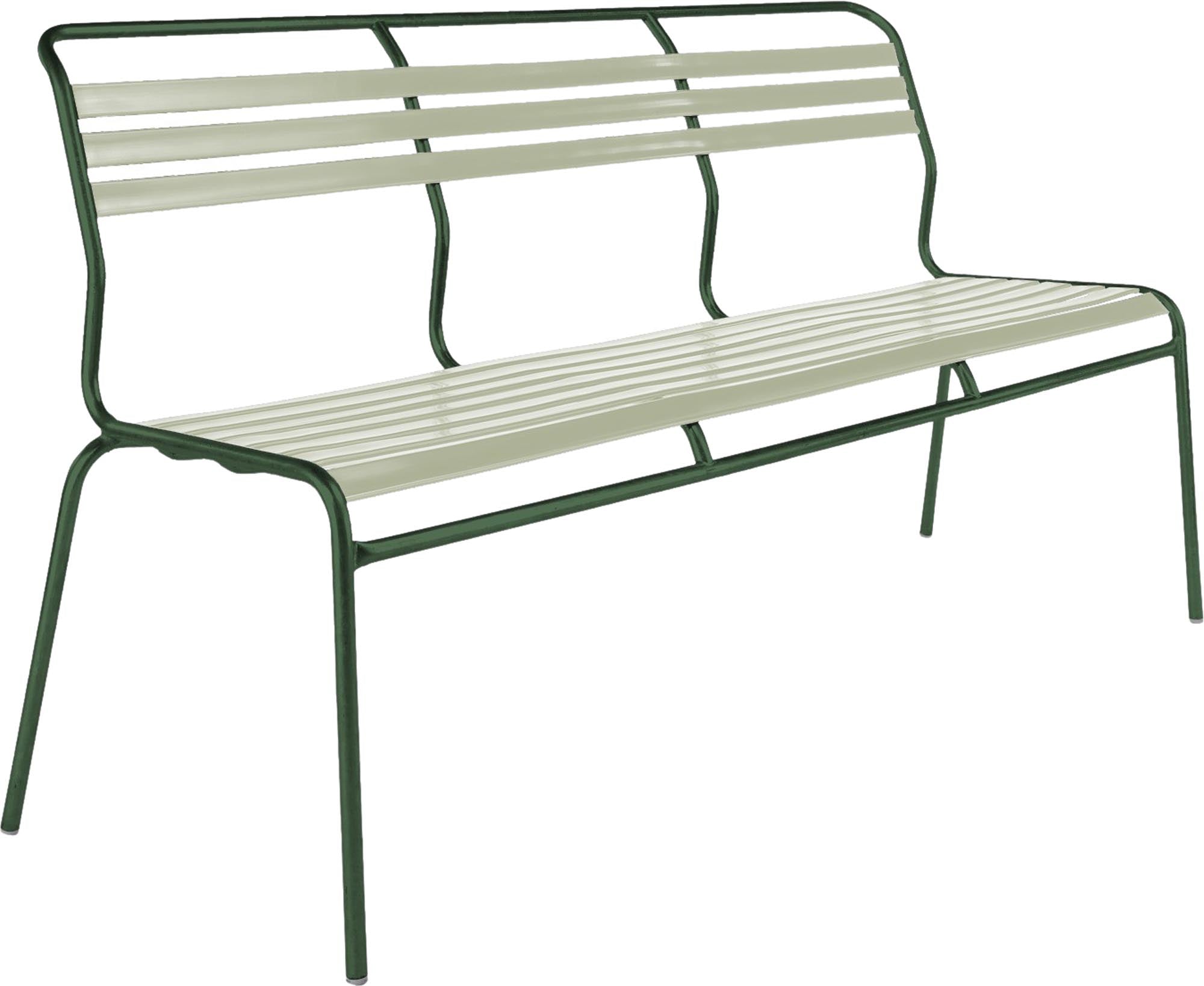 Elegante 3er Gartenbank Säntis Lättli ohne Armlehnen, aus robustem Metall und nachhaltigem OceanYarn®, ideal für gemütliche Momente im Garten.