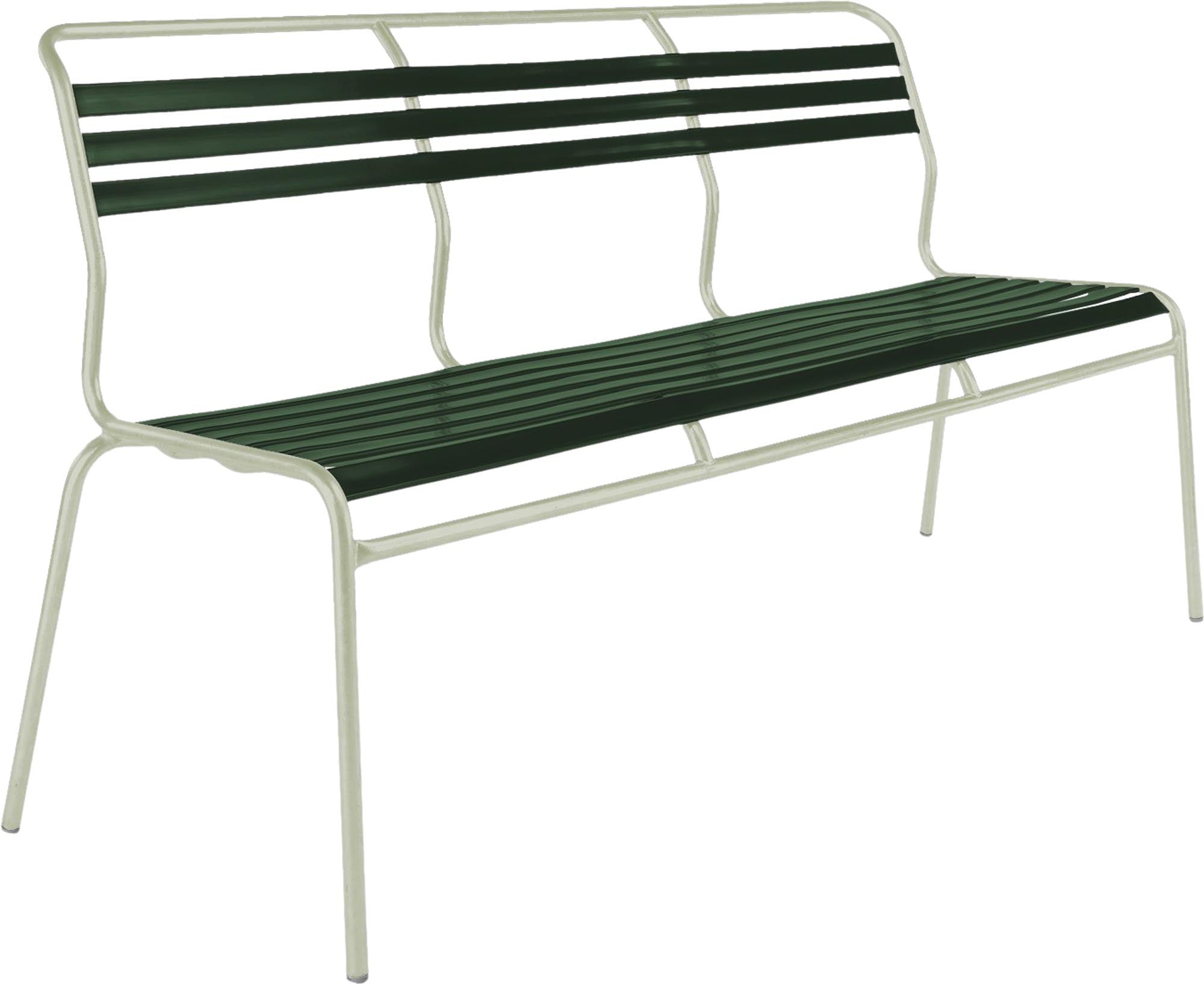 Moderne 3er Gartenbank Säntis Lättli ohne Armlehnen, gefertigt aus langlebigem Metall und umweltfreundlichem OceanYarn®, perfekt für entspannte Stunden im Freien.
