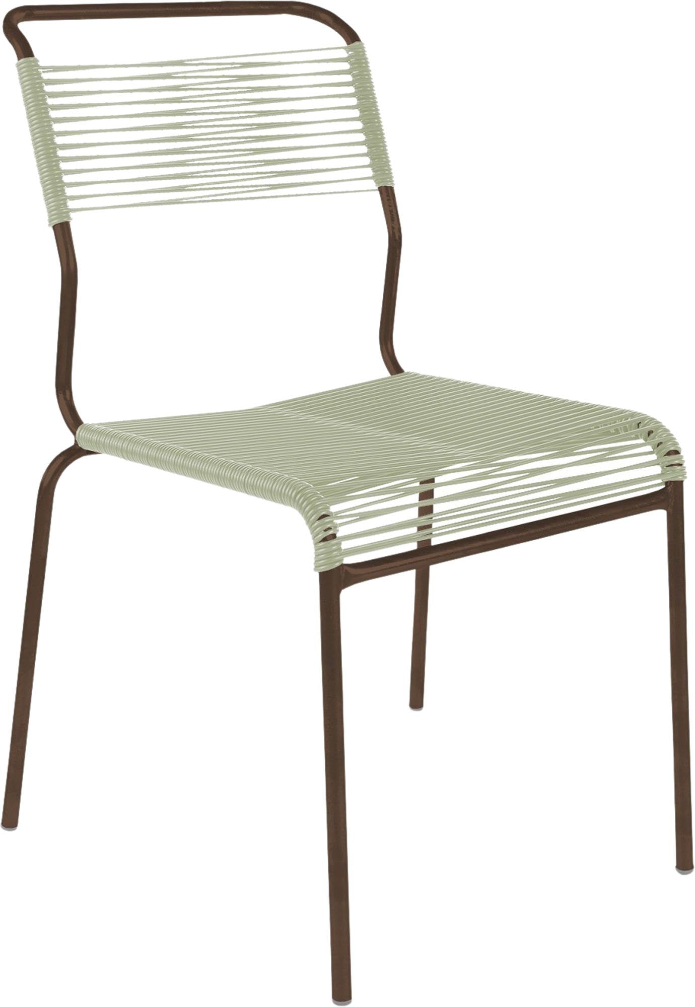 Entdecke den Säntis Spaghetti Stuhl ohne Armlehne von Schaffner – leicht, wetterfest und ideal für stilvolle Gartenmöbel.