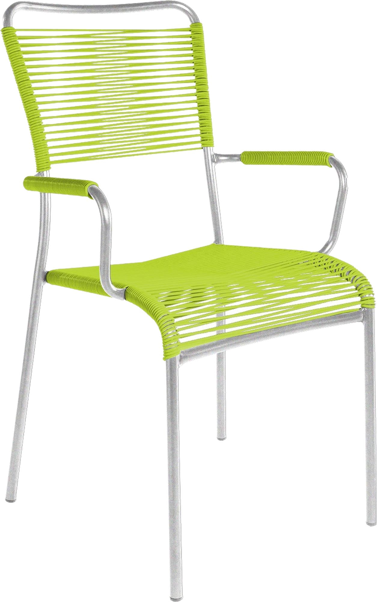 Stilvoller Spaghettistuhl Mendrisio mit Armlehne von Schaffner – ideal für Garten und Balkon, robust und komfortabel.