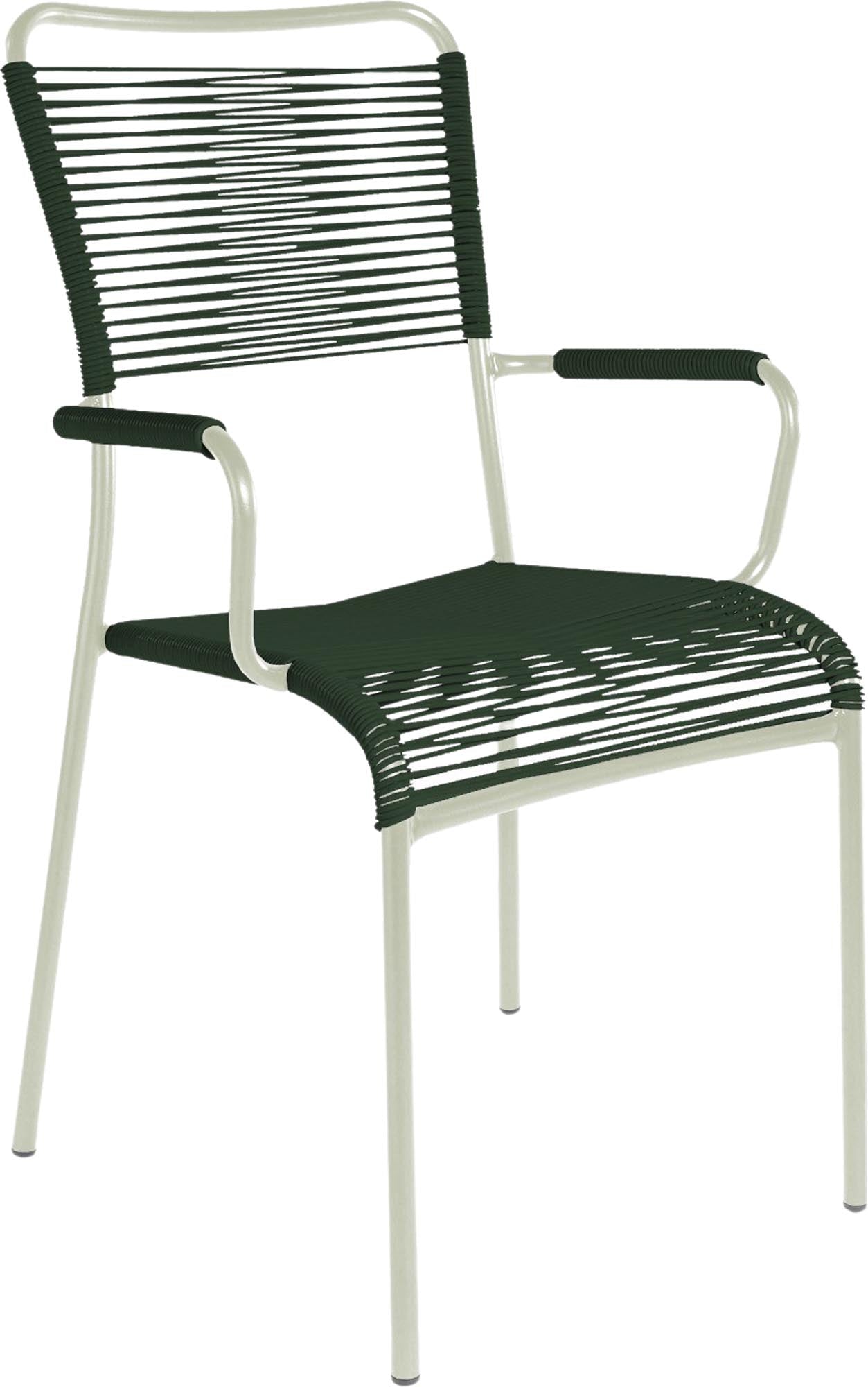 Stilvoller Spaghettistuhl Mendrisio mit Armlehne von Schaffner – ideal für Garten und Balkon, robust und komfortabel für entspannte Stunden.