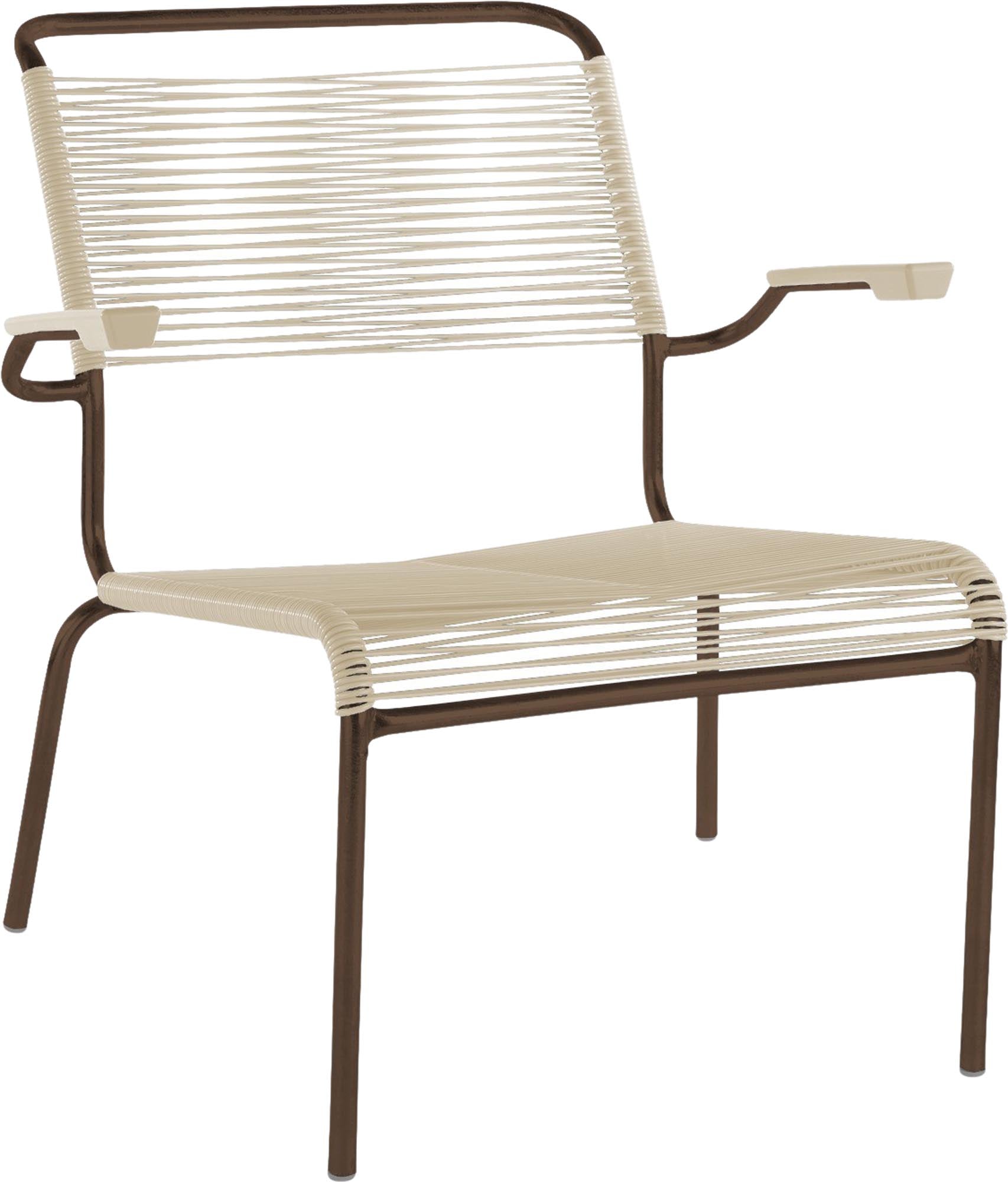 Genießen Sie entspannte Stunden im Säntis Lounger mit Spaghetti-Bespannung und eleganten Armlehnen. Ideal für Garten und Terrasse!