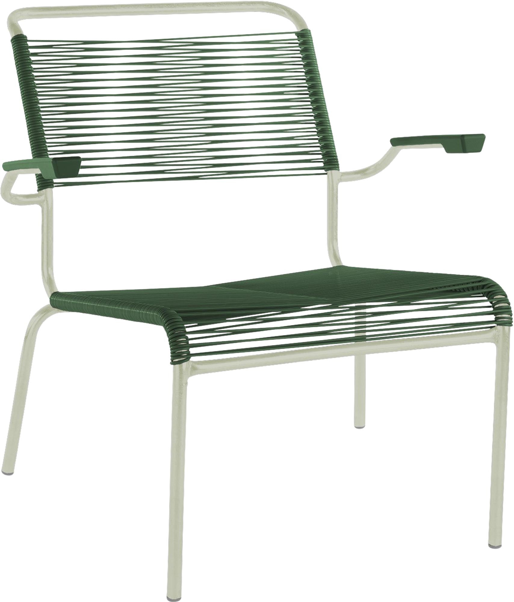 Säntis Lounger: Komfortabler Spaghetti-Stil mit Armlehnen von Schaffner.