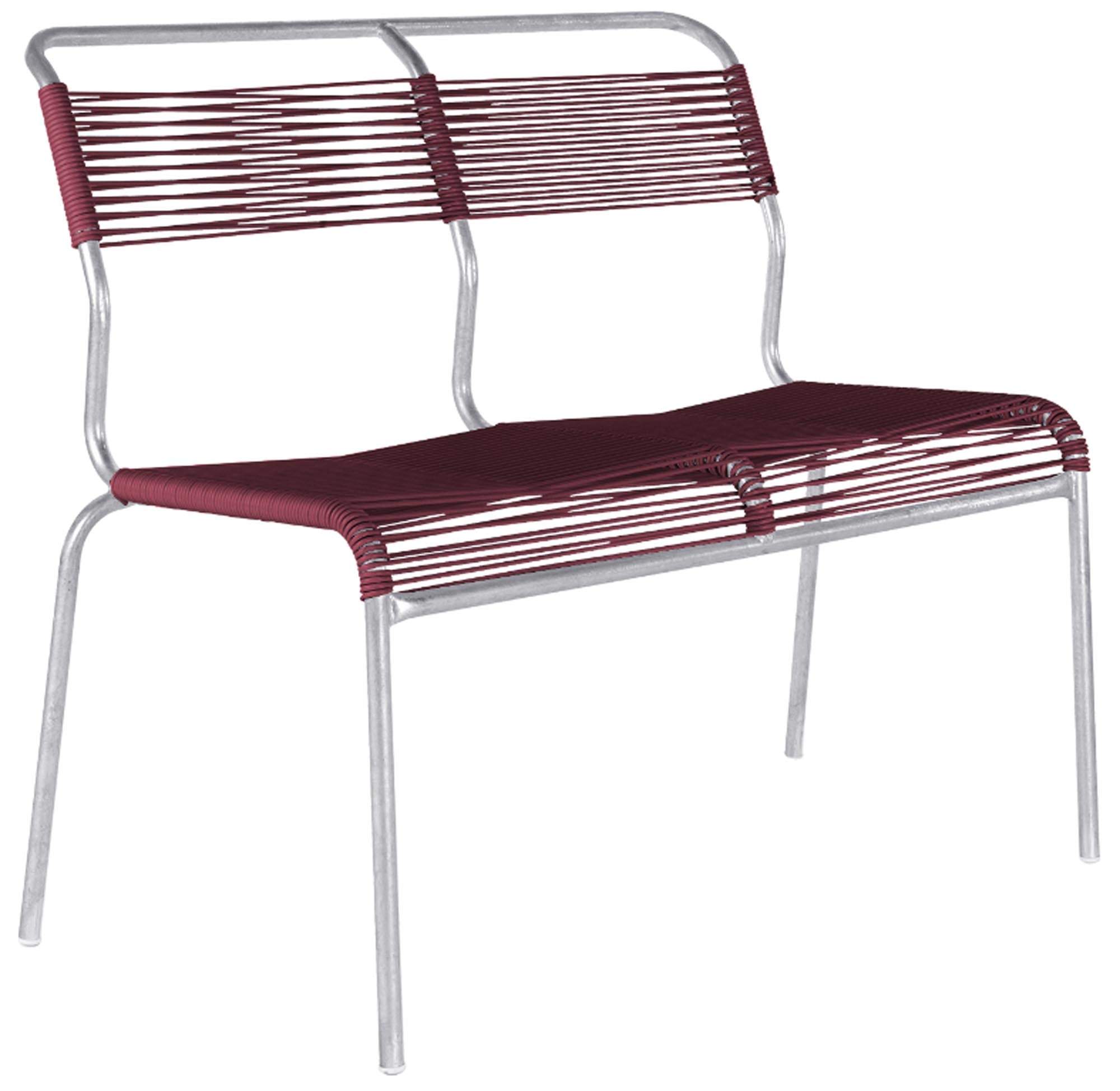 Säntis Spaghetti-2er Gartenbank ohne Armlehne in Bordeaux präsentiert im Onlineshop von KAQTU Design AG. Gartenbank ist von Schaffner