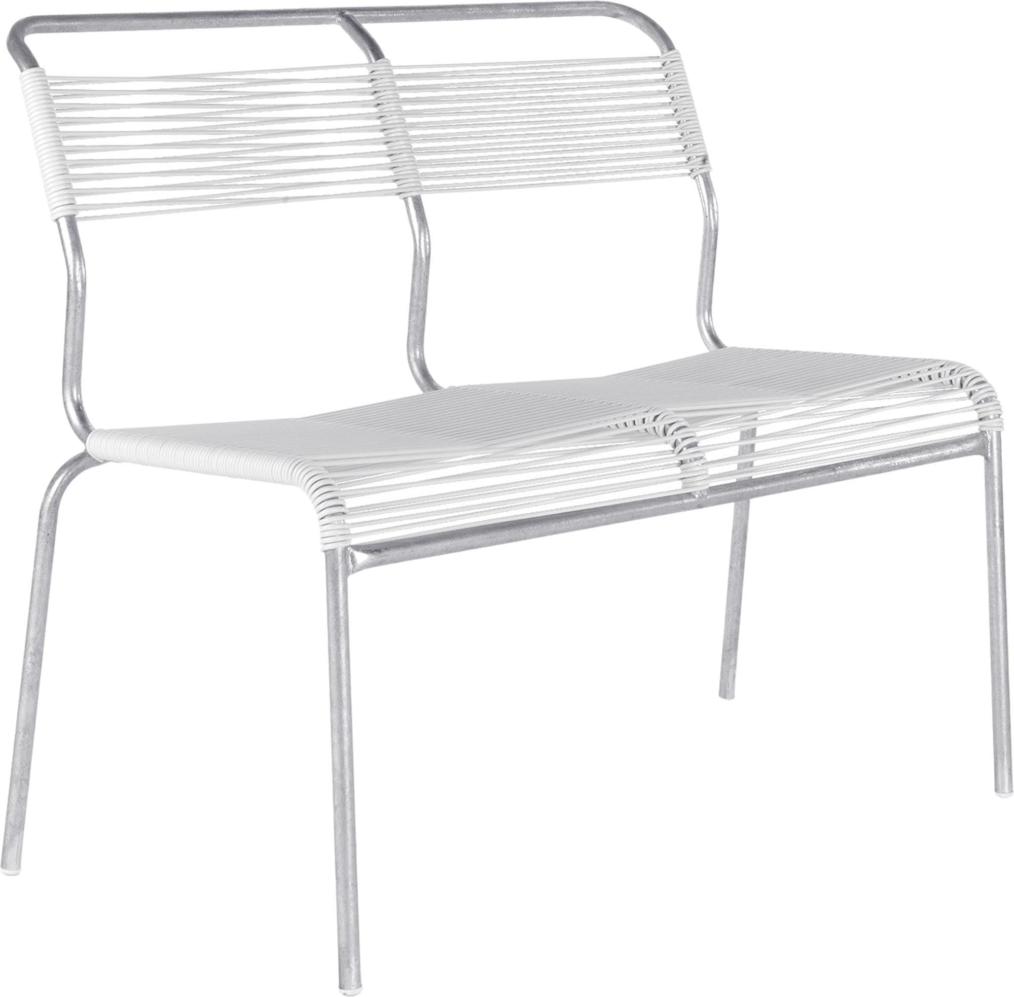 Elegante, wetterfeste Säntis Spaghetti 2er Gartenbank ohne Armlehne aus verzinktem Stahl. Schweizer Qualität, langlebig und perfekt für Garten und Terrasse.