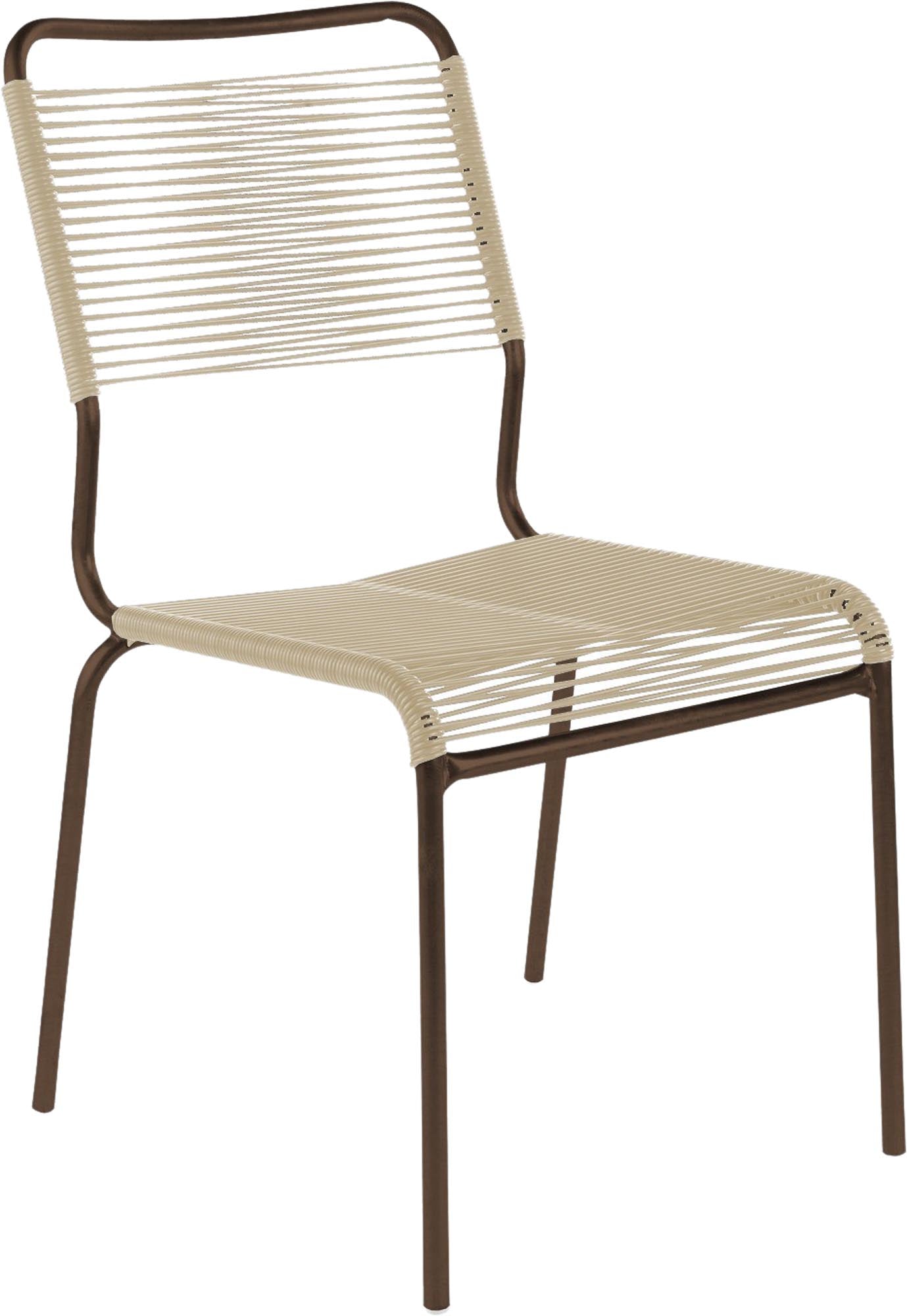 Entdecken Sie den eleganten Spaghettistuhl Rigi ohne Armlehne von Schaffner – ideal für stilvolle Garten- und Balkonbereiche.