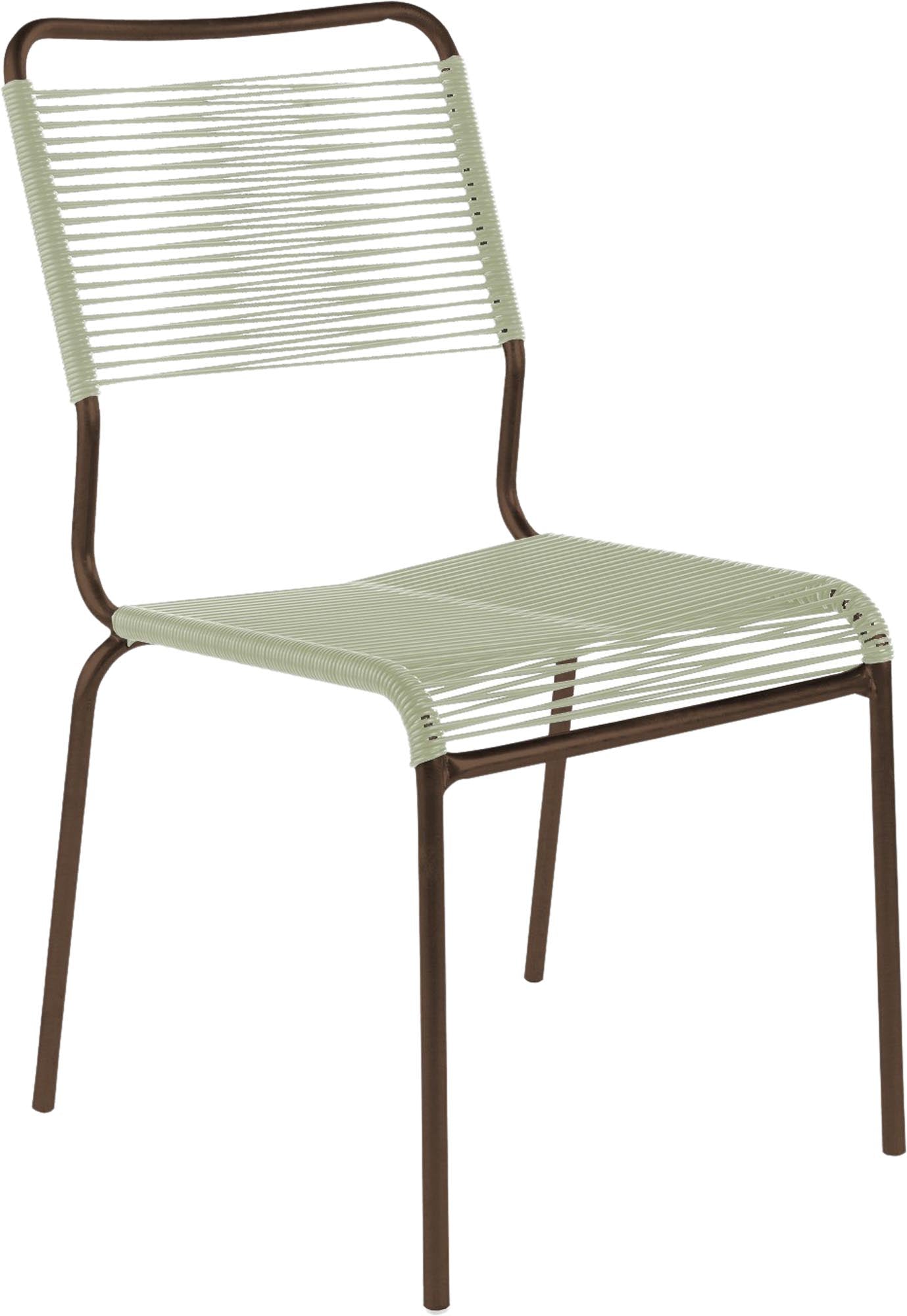 Entdecken Sie den stilvollen Spaghettistuhl Rigi ohne Armlehne von Schaffner – ideal für Garten und Balkon, robust und pflegeleicht.