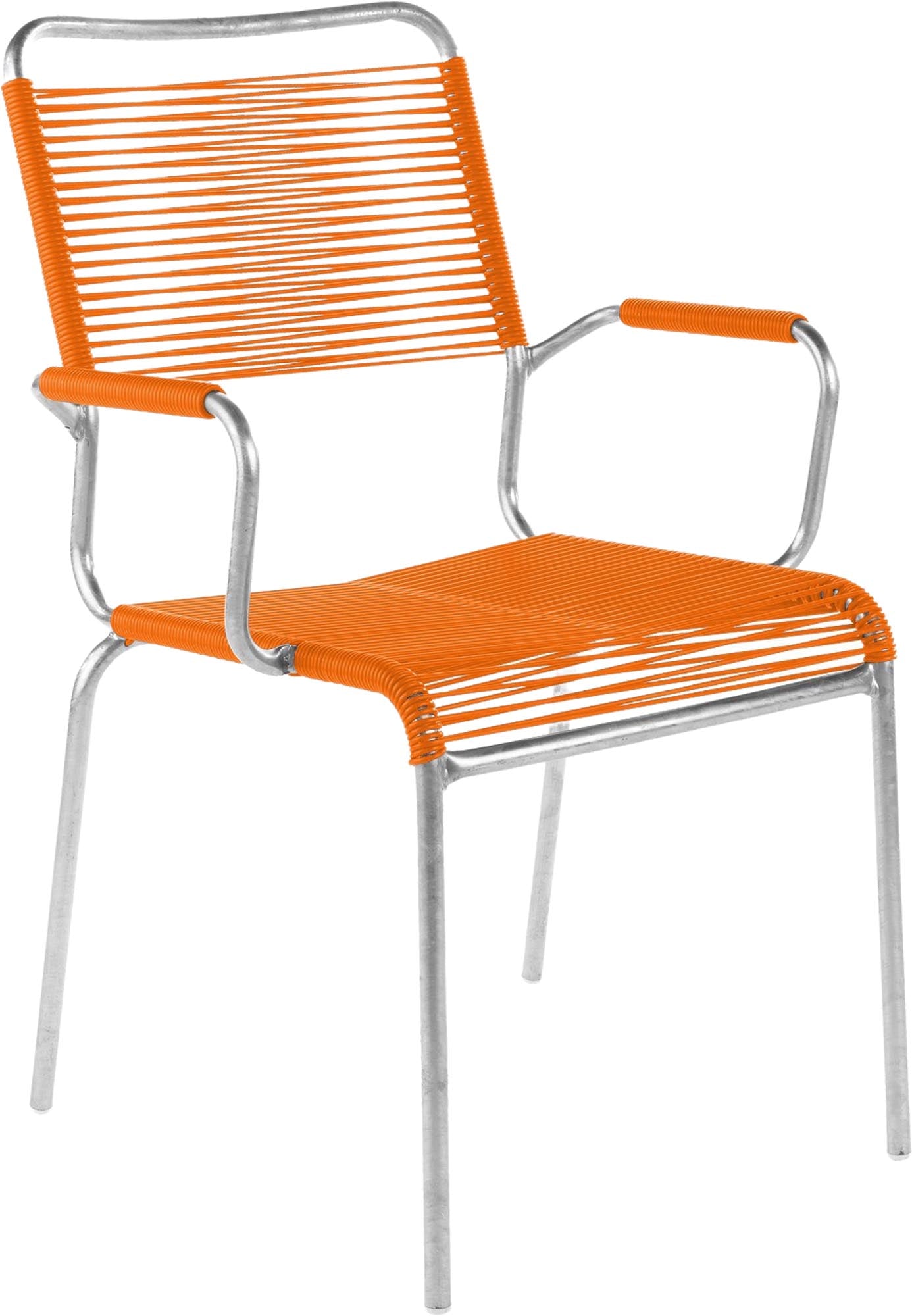 Rigi Spaghetti-Gartenstuhl mit Armlehne Comfort in Orange präsentiert im Onlineshop von KAQTU Design AG. Gartenstuhl mit Armlehnen ist von Schaffner