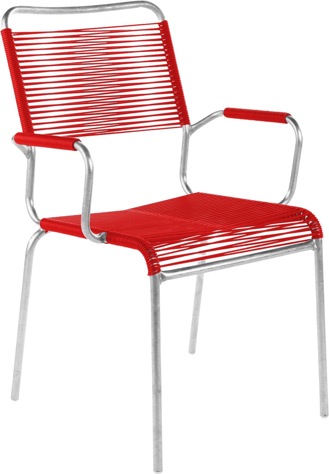 Rigi Spaghetti-Gartenstuhl mit Armlehne Comfort in Rot präsentiert im Onlineshop von KAQTU Design AG. Gartenstuhl mit Armlehnen ist von Schaffner