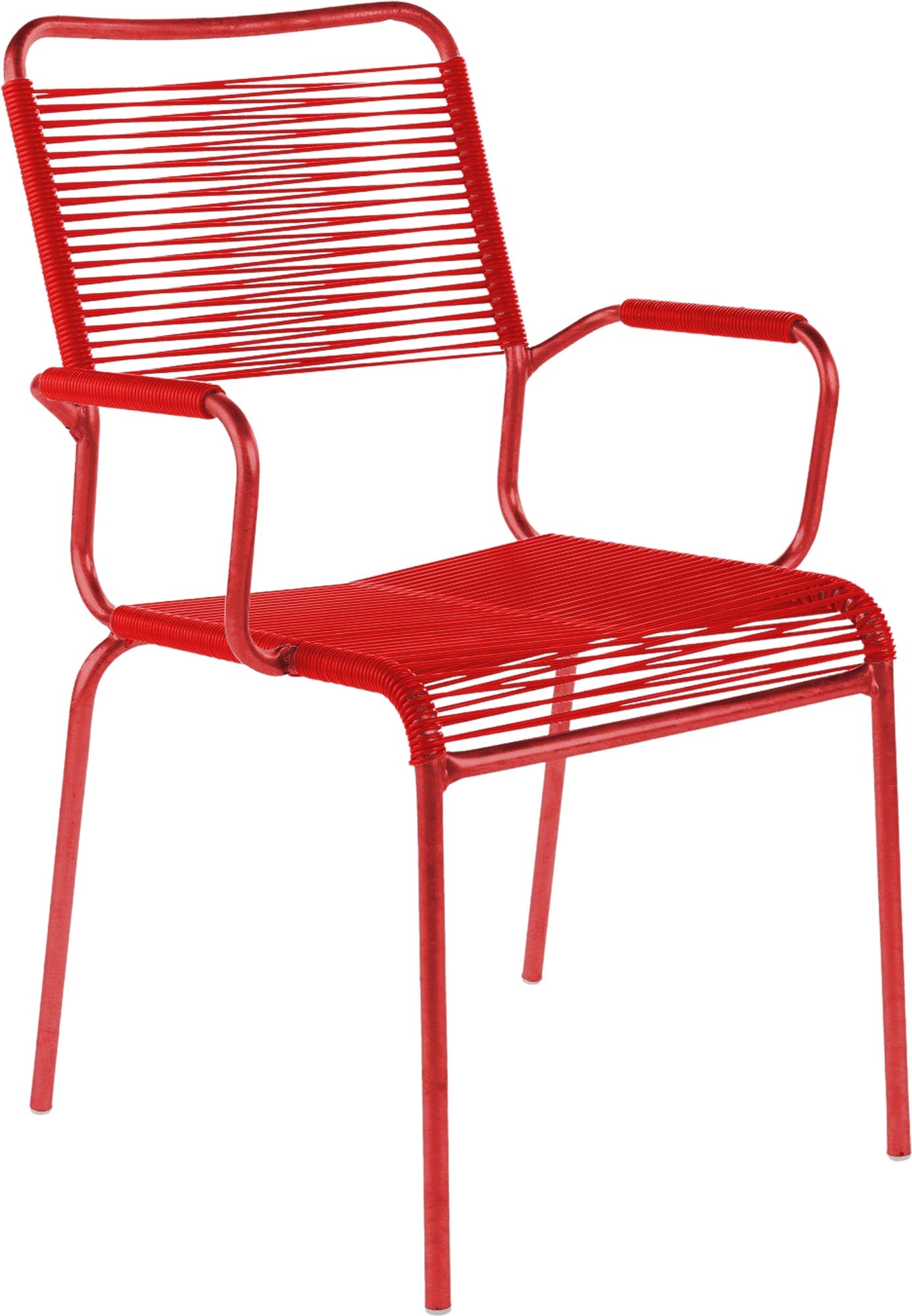 Rigi Spaghetti-Gartenstuhl mit Armlehne Comfort in Rot präsentiert im Onlineshop von KAQTU Design AG. Gartenstuhl mit Armlehnen ist von Schaffner
