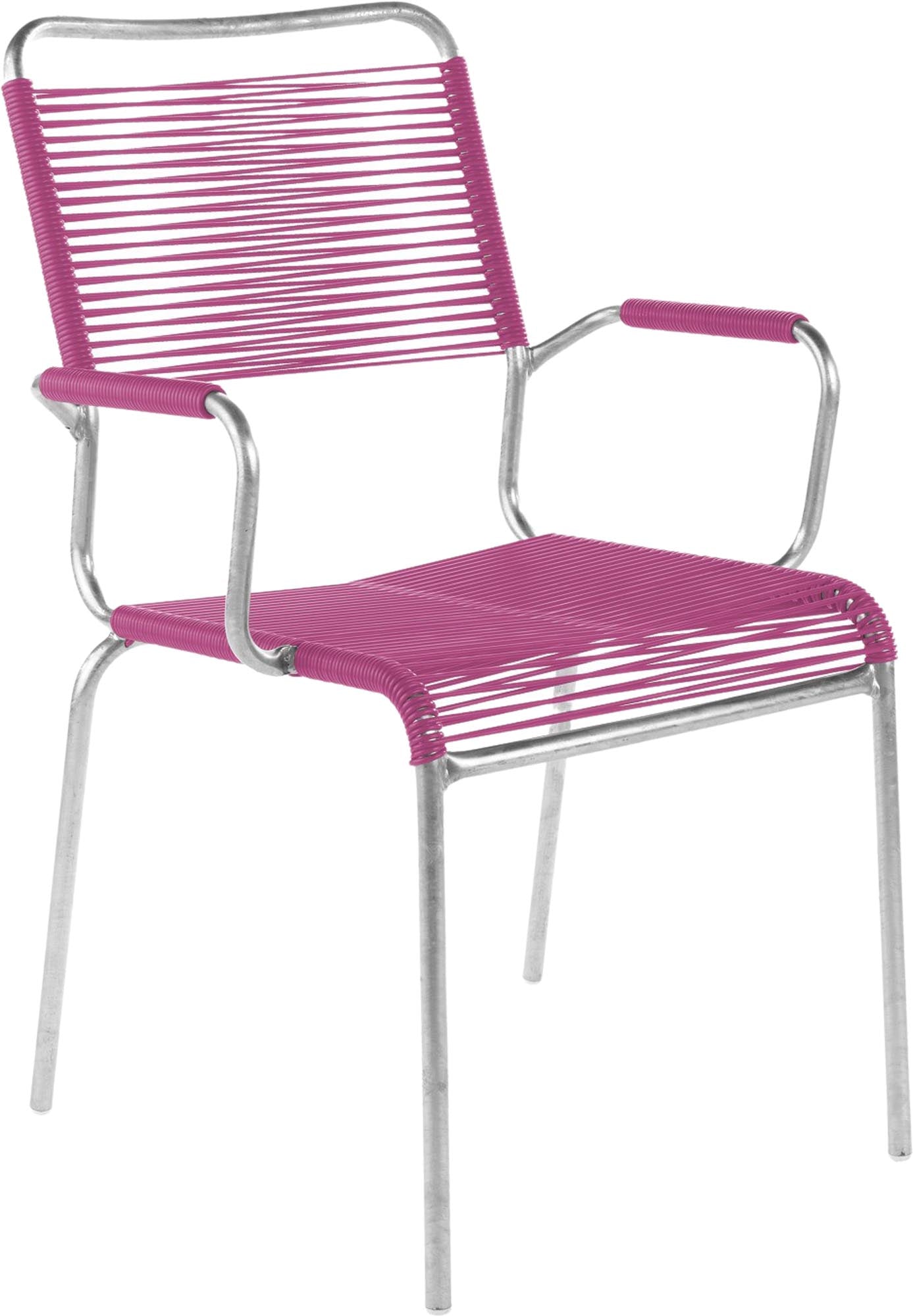 Rigi Spaghetti-Gartenstuhl mit Armlehne Comfort in Pink präsentiert im Onlineshop von KAQTU Design AG. Gartenstuhl mit Armlehnen ist von Schaffner