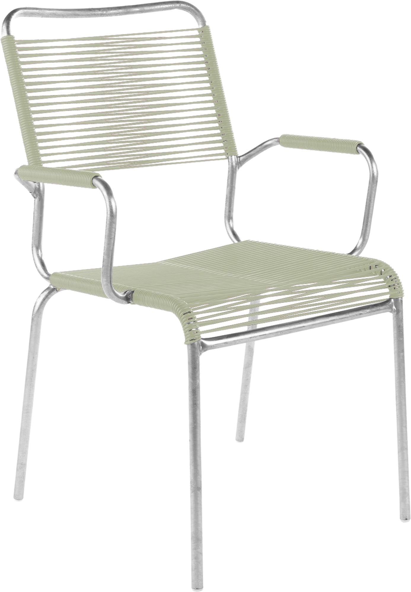 Rigi Spaghetti-Gartenstuhl mit Armlehne Comfort in Pastellgrün präsentiert im Onlineshop von KAQTU Design AG. Gartenstuhl mit Armlehnen ist von Schaffner