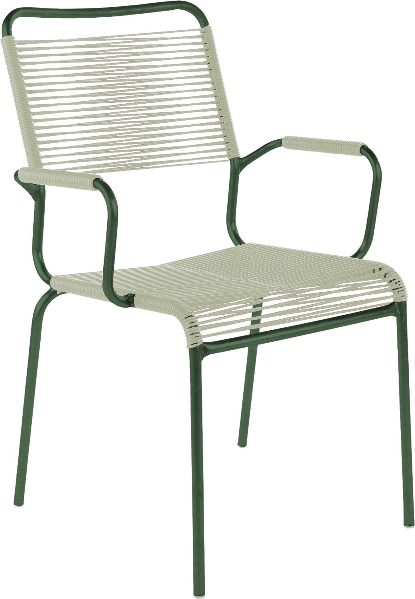 Rigi Spaghetti-Gartenstuhl mit Armlehne Comfort in Pastellgrün präsentiert im Onlineshop von KAQTU Design AG. Gartenstuhl mit Armlehnen ist von Schaffner