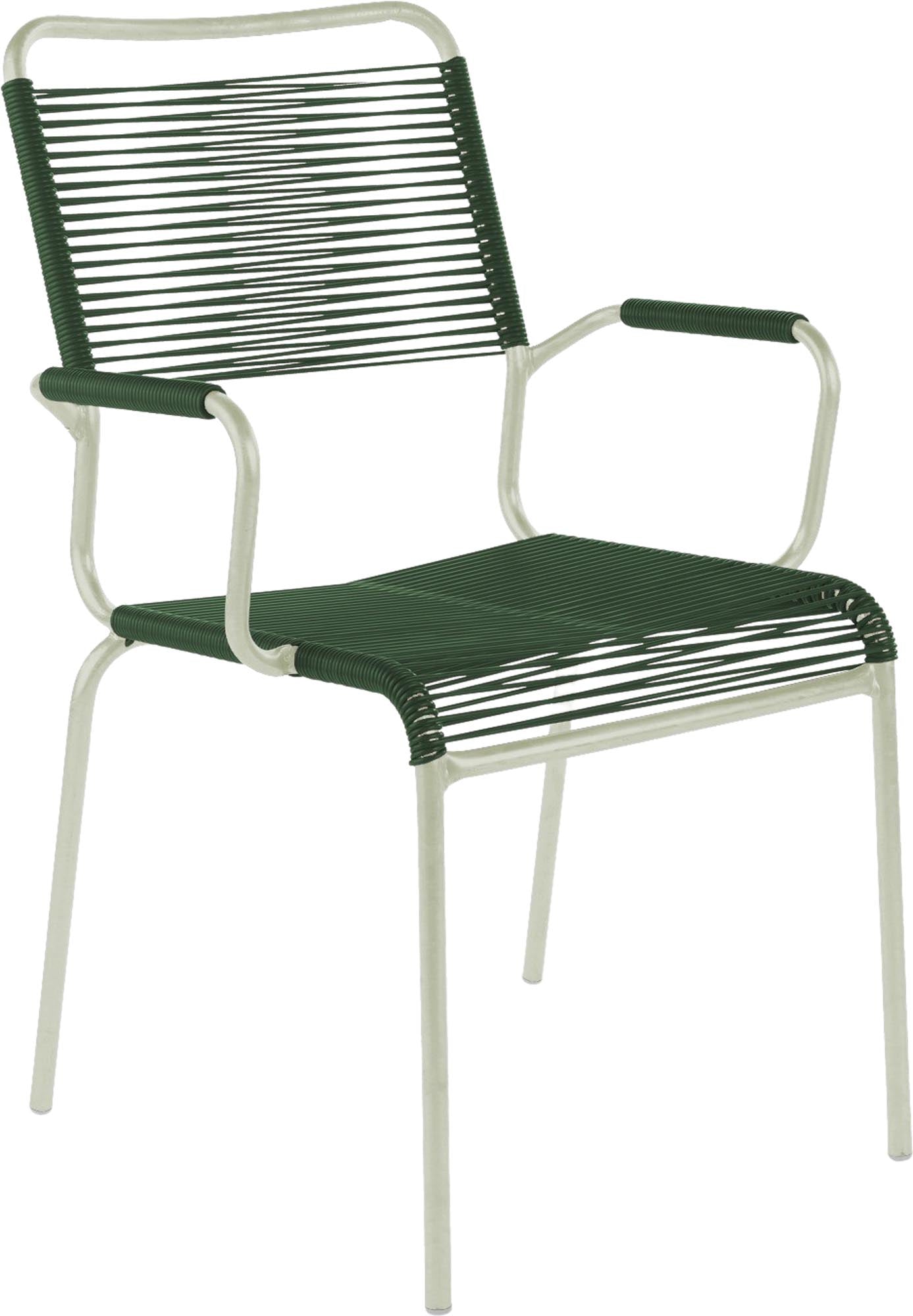 Rigi Spaghetti-Gartenstuhl mit Armlehne Comfort in Tannengrün präsentiert im Onlineshop von KAQTU Design AG. Gartenstuhl mit Armlehnen ist von Schaffner
