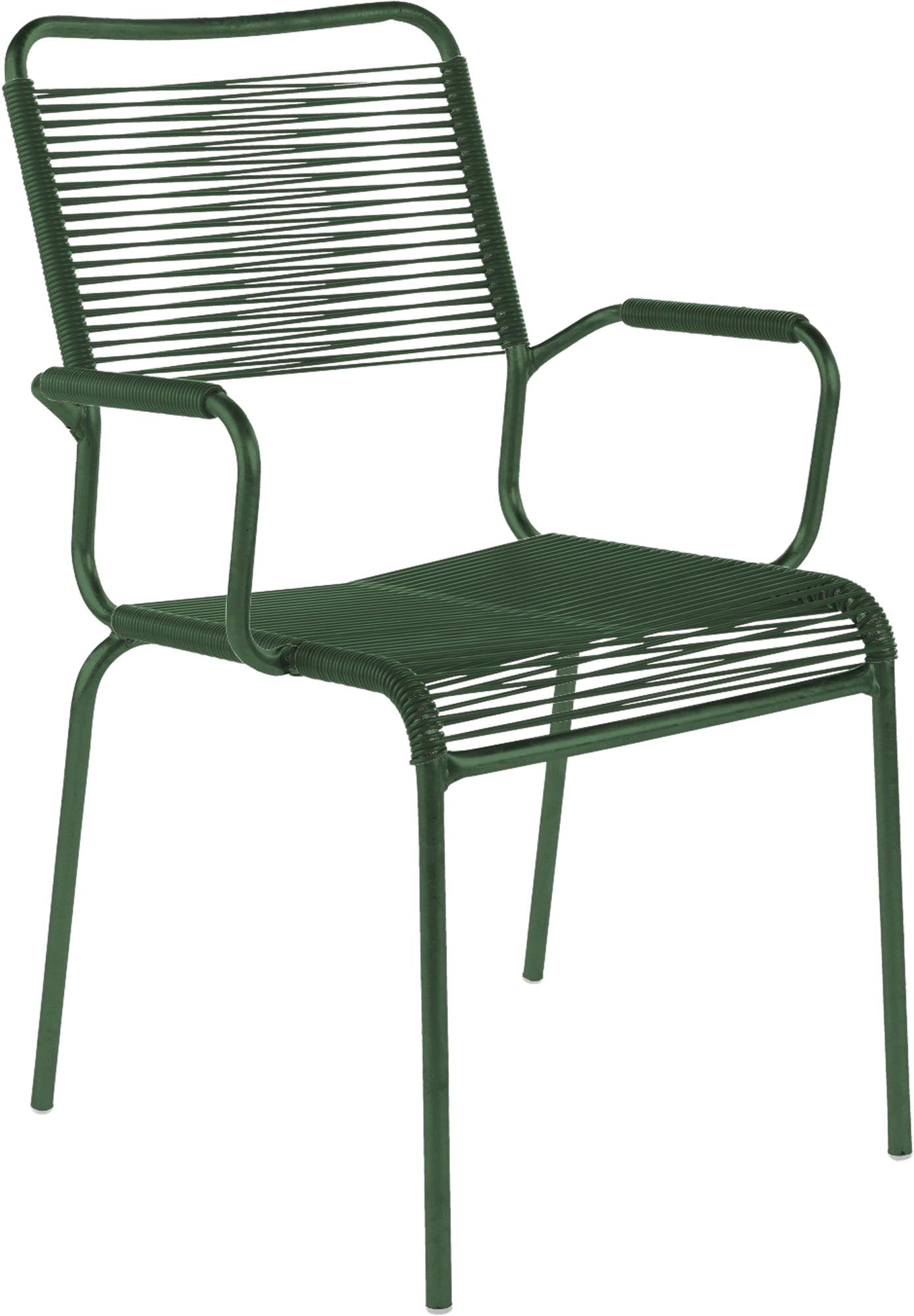 Rigi Spaghetti-Gartenstuhl mit Armlehne Comfort in Tannengrün präsentiert im Onlineshop von KAQTU Design AG. Gartenstuhl mit Armlehnen ist von Schaffner