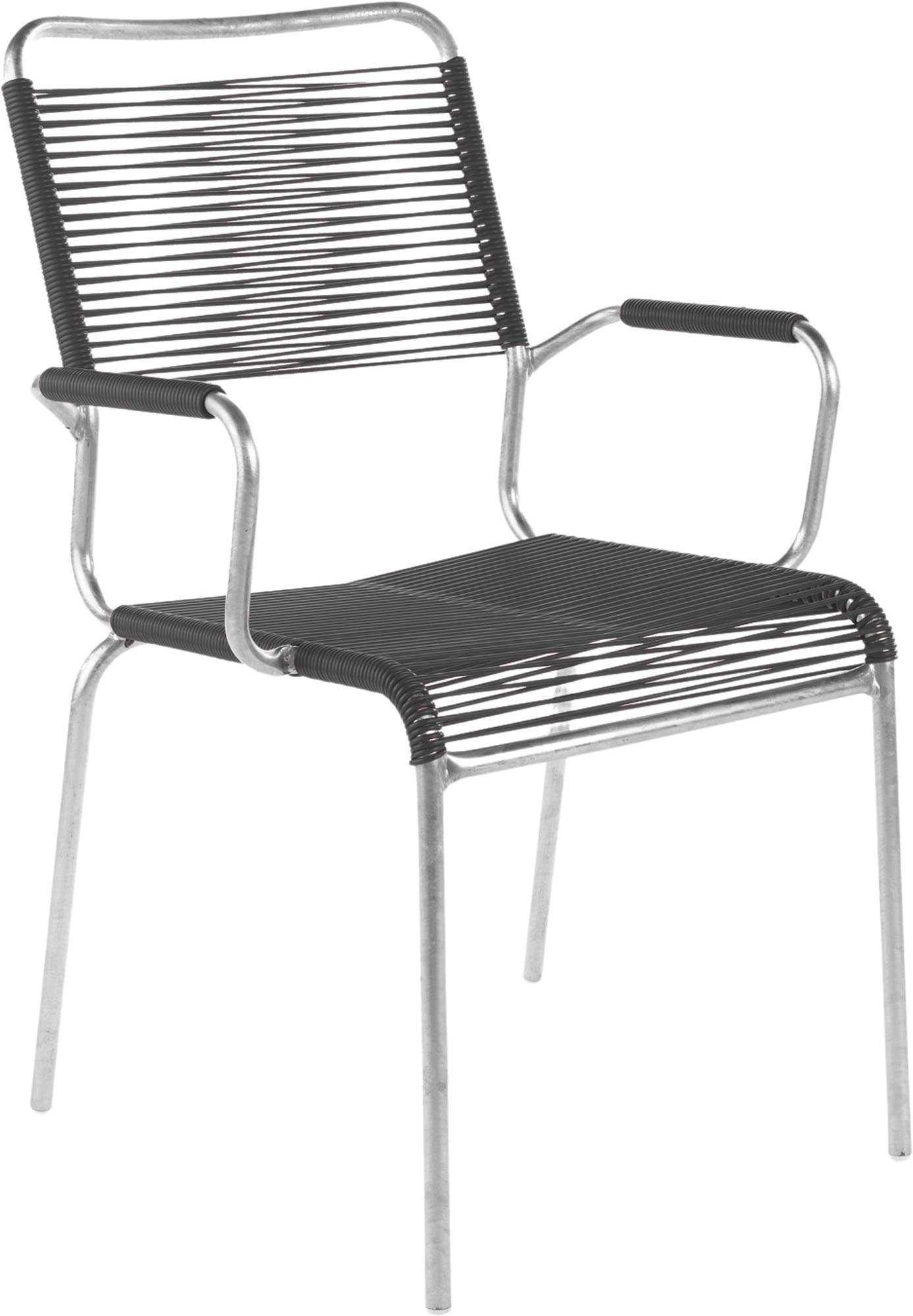 Rigi Spaghetti-Gartenstuhl mit Armlehne Comfort in Anthrazit präsentiert im Onlineshop von KAQTU Design AG. Gartenstuhl mit Armlehnen ist von Schaffner
