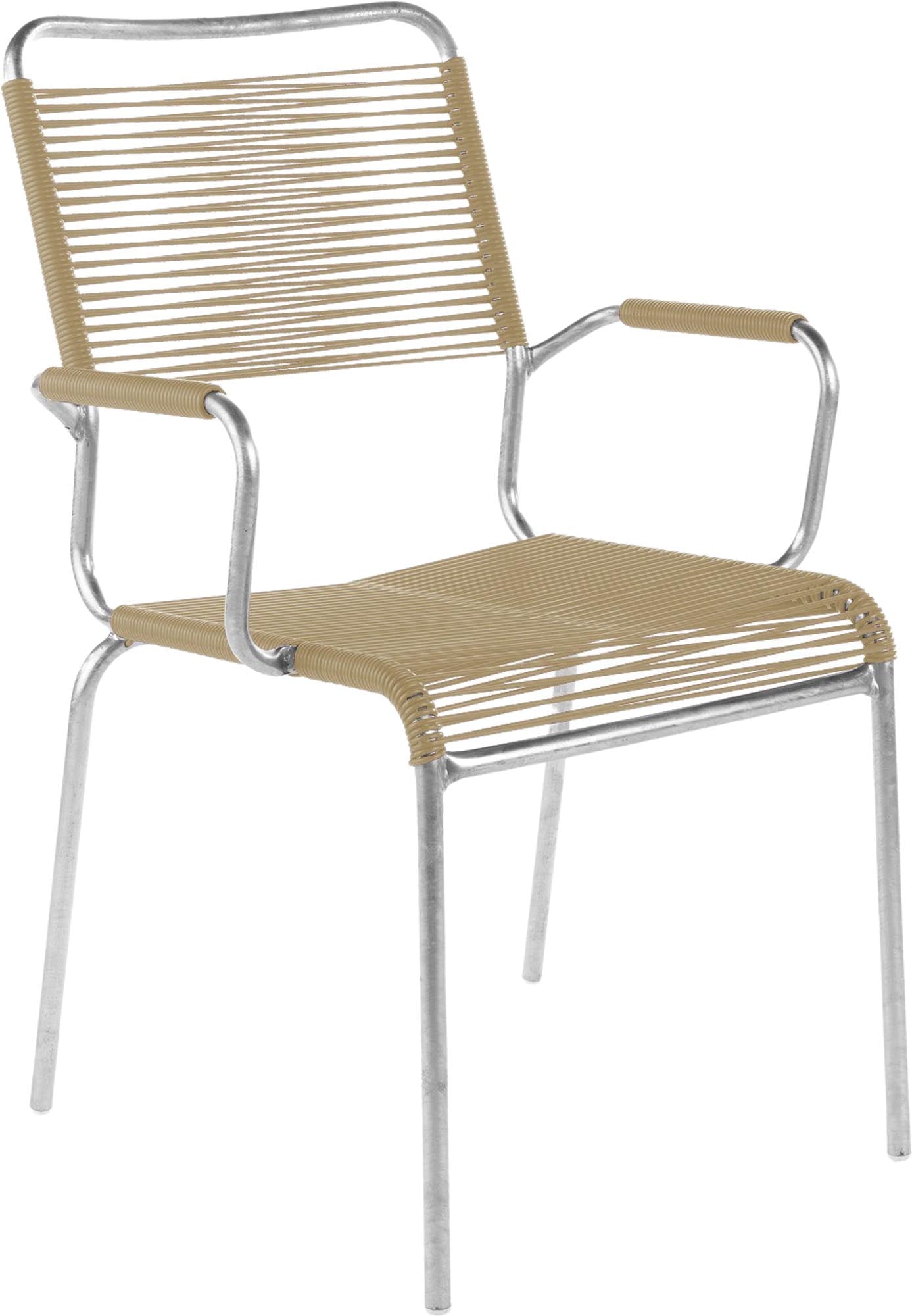 Rigi Spaghetti-Gartenstuhl mit Armlehne Comfort in Pastellbraun präsentiert im Onlineshop von KAQTU Design AG. Gartenstuhl mit Armlehnen ist von Schaffner