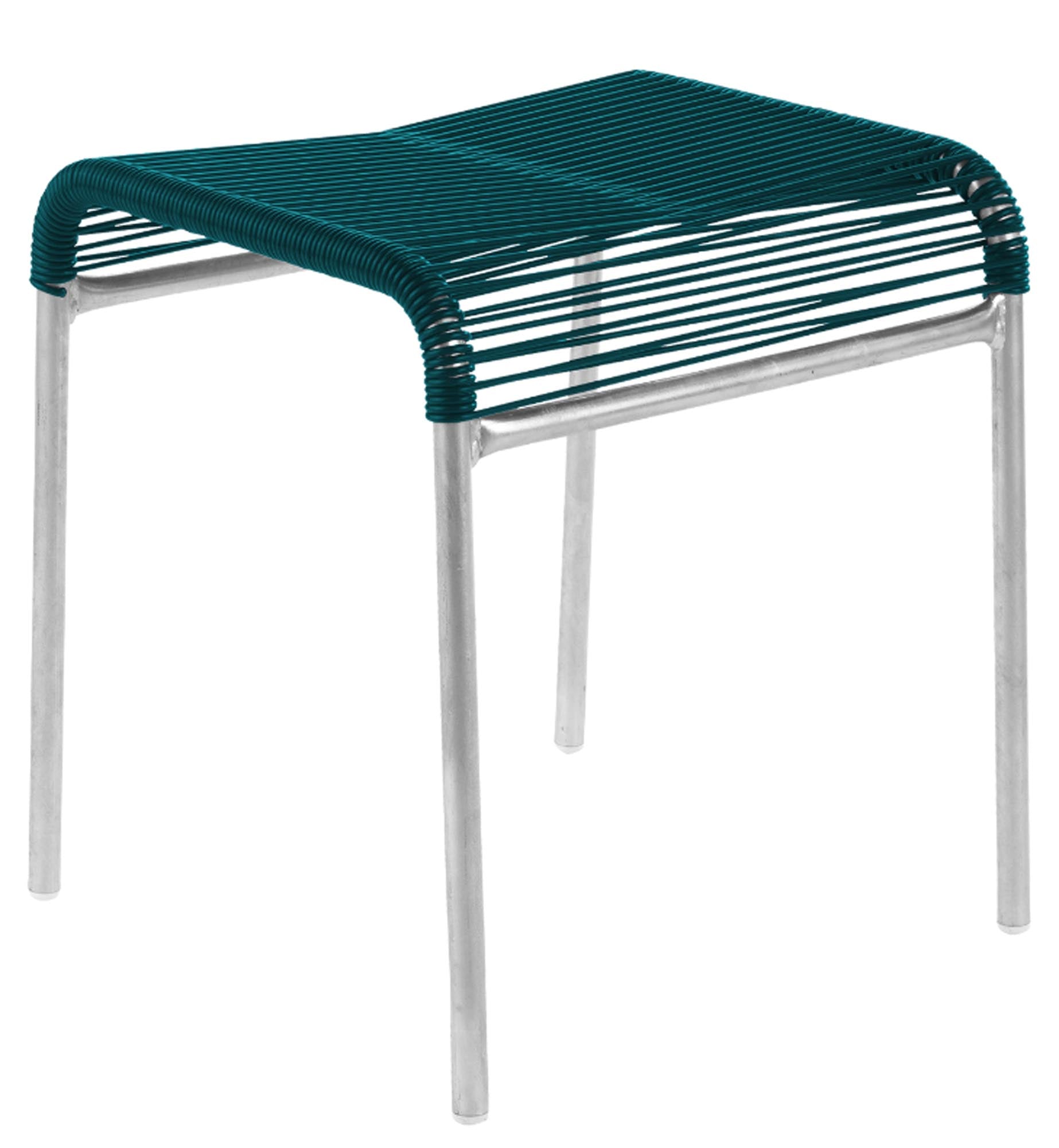 Schaffner Säntis Spaghetti-1er-Hocker aus nachhaltigem OceanYarn®, wetterfest, robust, elegant, made in Switzerland – ideal für Terrasse, Balkon und Garten.