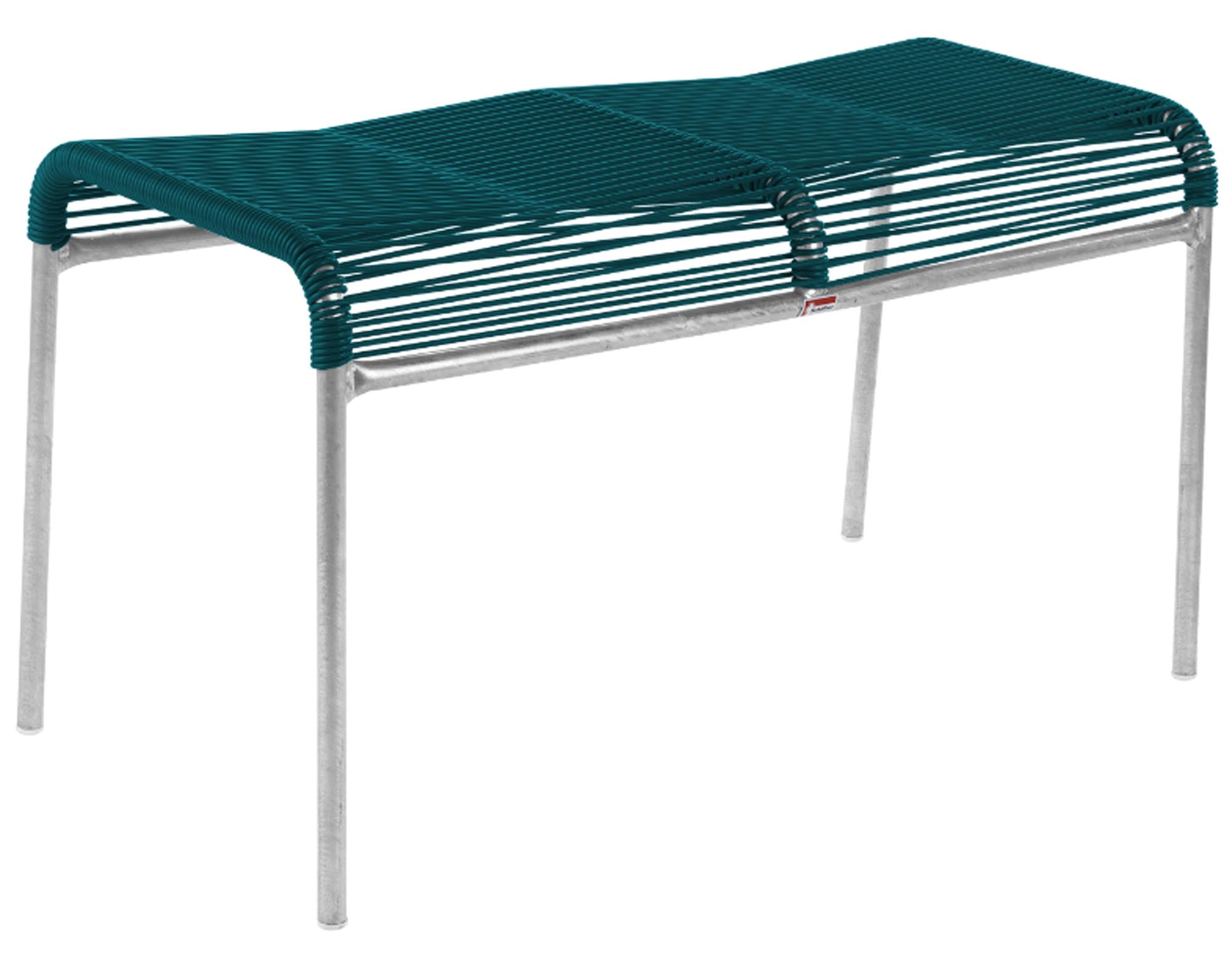 Wetterfester Säntis Spaghetti 2er-Hocker von Schaffner, langlebig, aus verzinktem Stahl, mit nachhaltiger OceanYarn®-Bespannung. Ideal für Garten & Balkon.