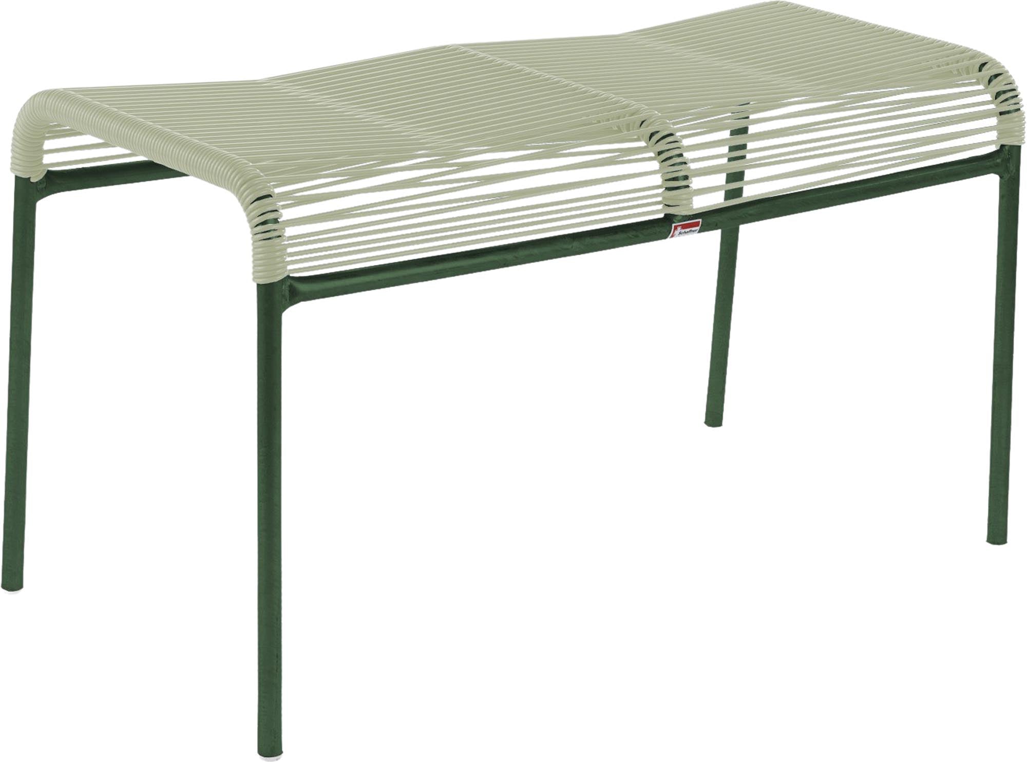 Wetterfester Säntis Spaghetti 2er-Hocker von Schaffner, aus robustem Stahl, mit eleganter Spaghetti-Wicklung. Schweizer Qualität, nachhaltige Materialien, perfekt für Garten, Balkon oder Terrasse.