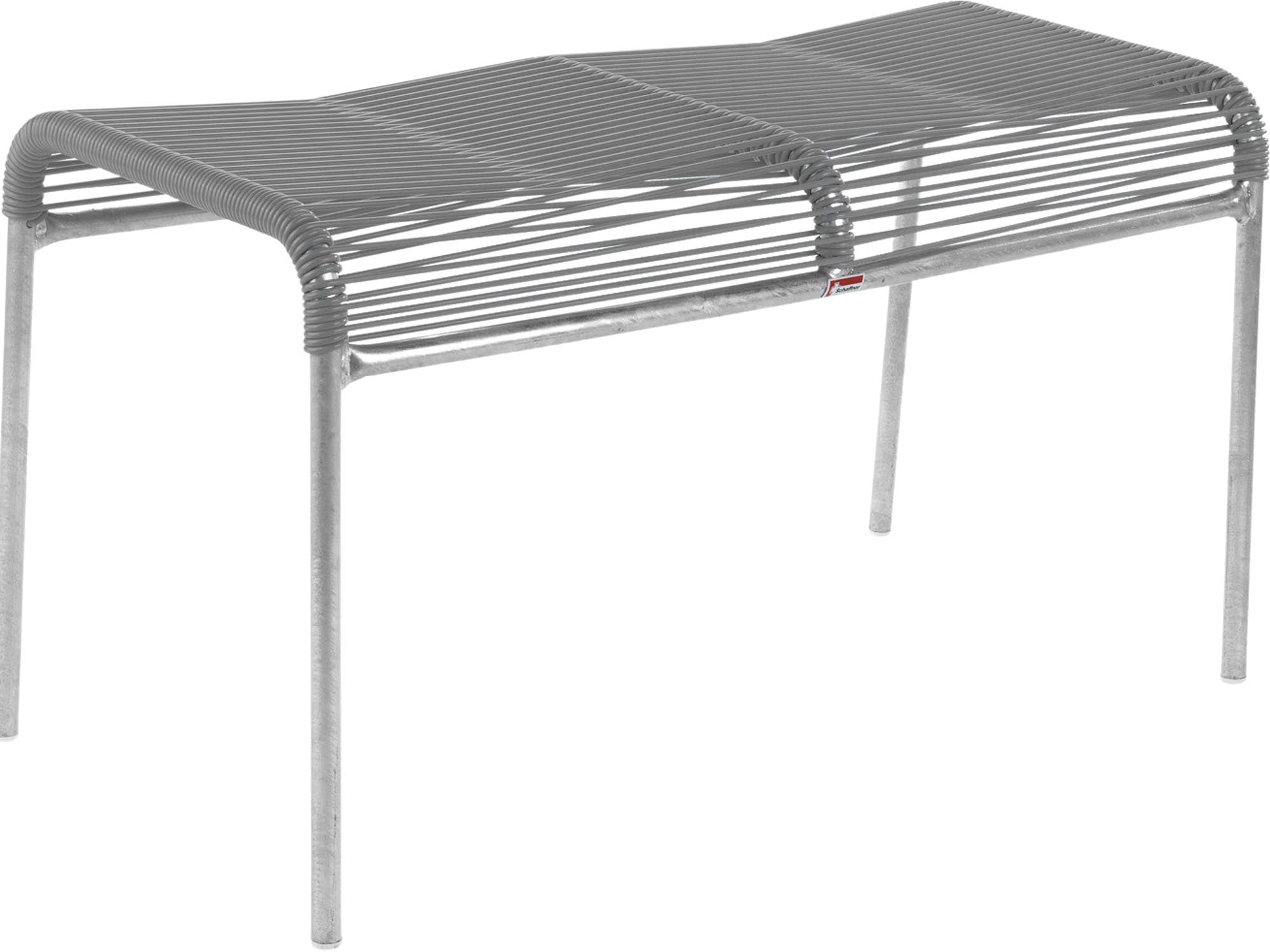 Wetterfester Säntis Spaghetti 2er-Hocker von Schaffner, langlebig, aus verzinktem Stahl, mit nachhaltiger OceanYarn®-Bespannung. Ideal für Garten & Balkon.