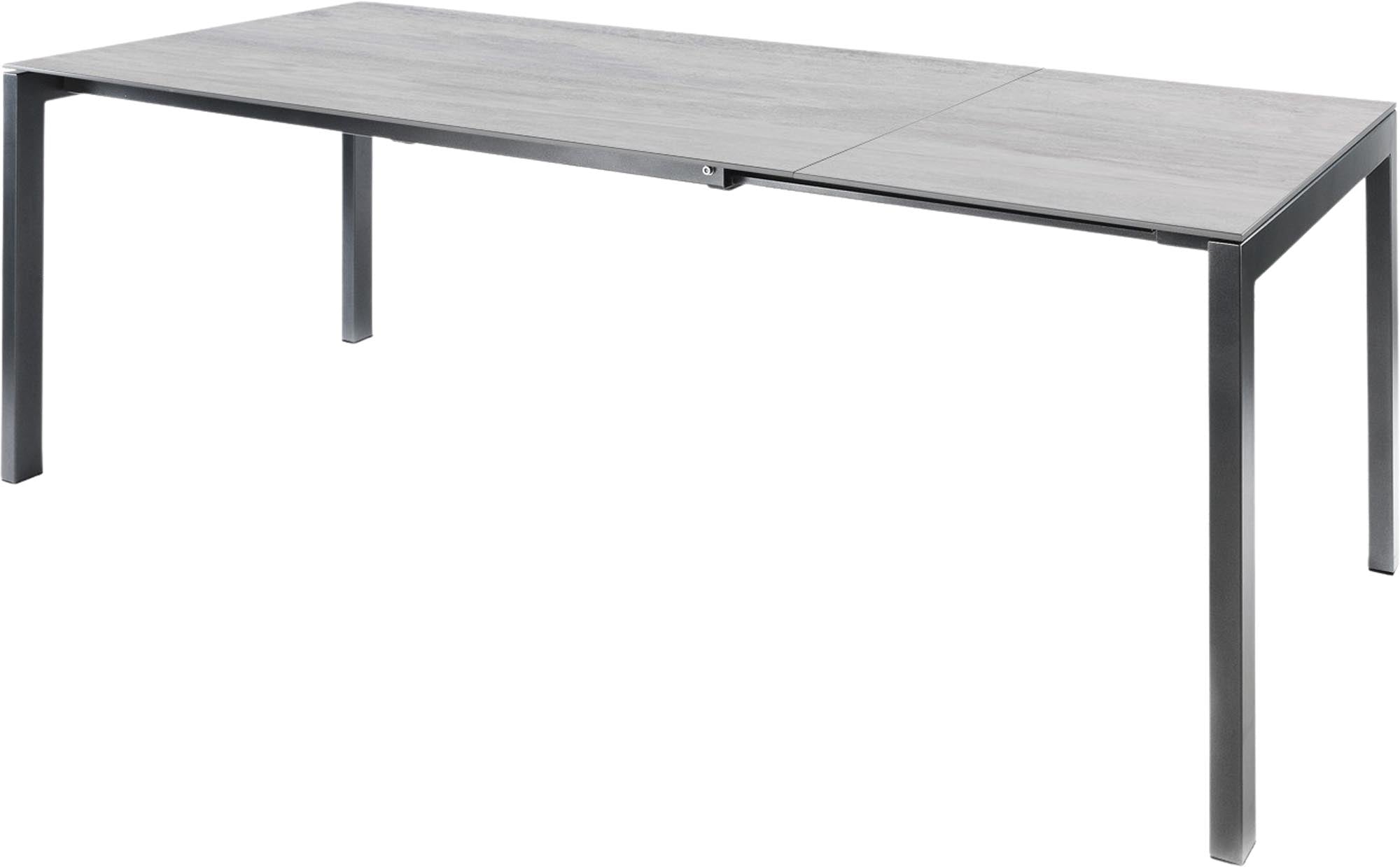 Moderner Luzern Glasfaser-Gartentisch 160/220x90 ausziehbar von Schaffner, wetterfest, robust und elegant – ideal für flexible und stilvolle Outdoor-Momente.