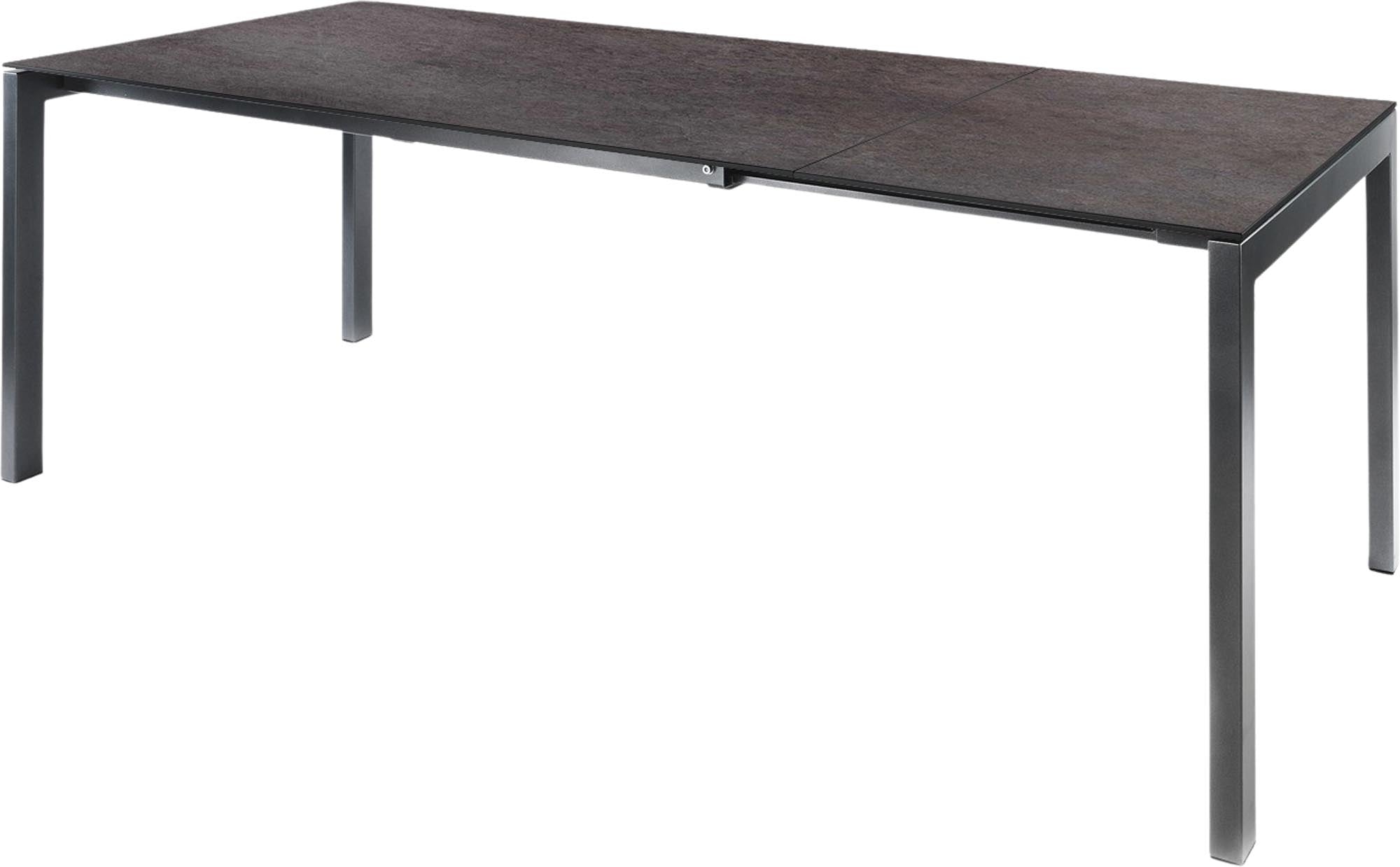 Moderner, ausziehbarer Luzern Gartentisch aus Glasfaser, wetterfest, robust und stilvoll – ideal für Garten, Terrasse oder Balkon. Swiss Made Qualität.