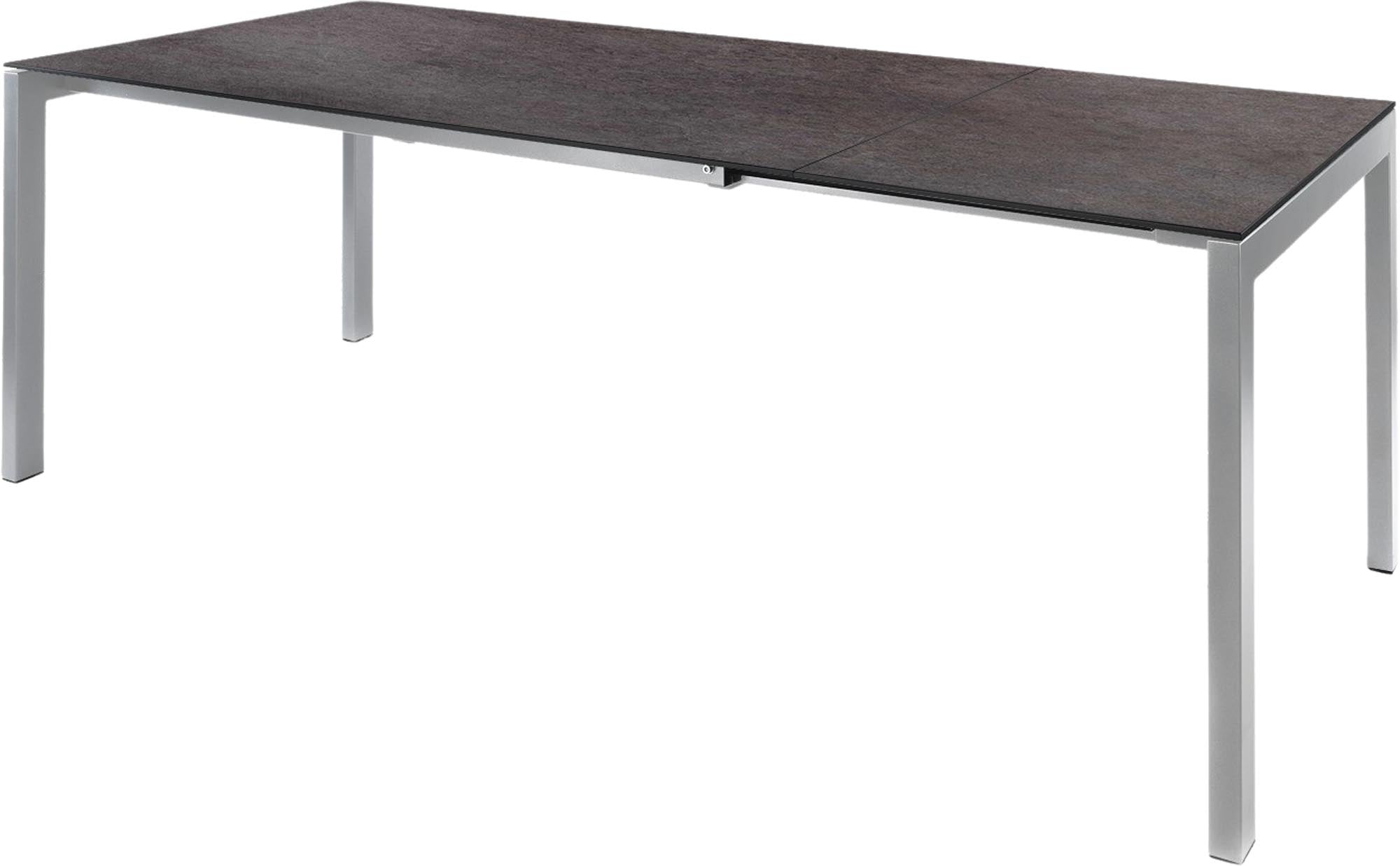 Hochwertiger Luzern Glasfaser-Gartentisch 160/220x90 ausziehbar, wetterfest, langlebig, Swiss Made, elegantes Design – perfekt für Garten, Terrasse oder Balkon.