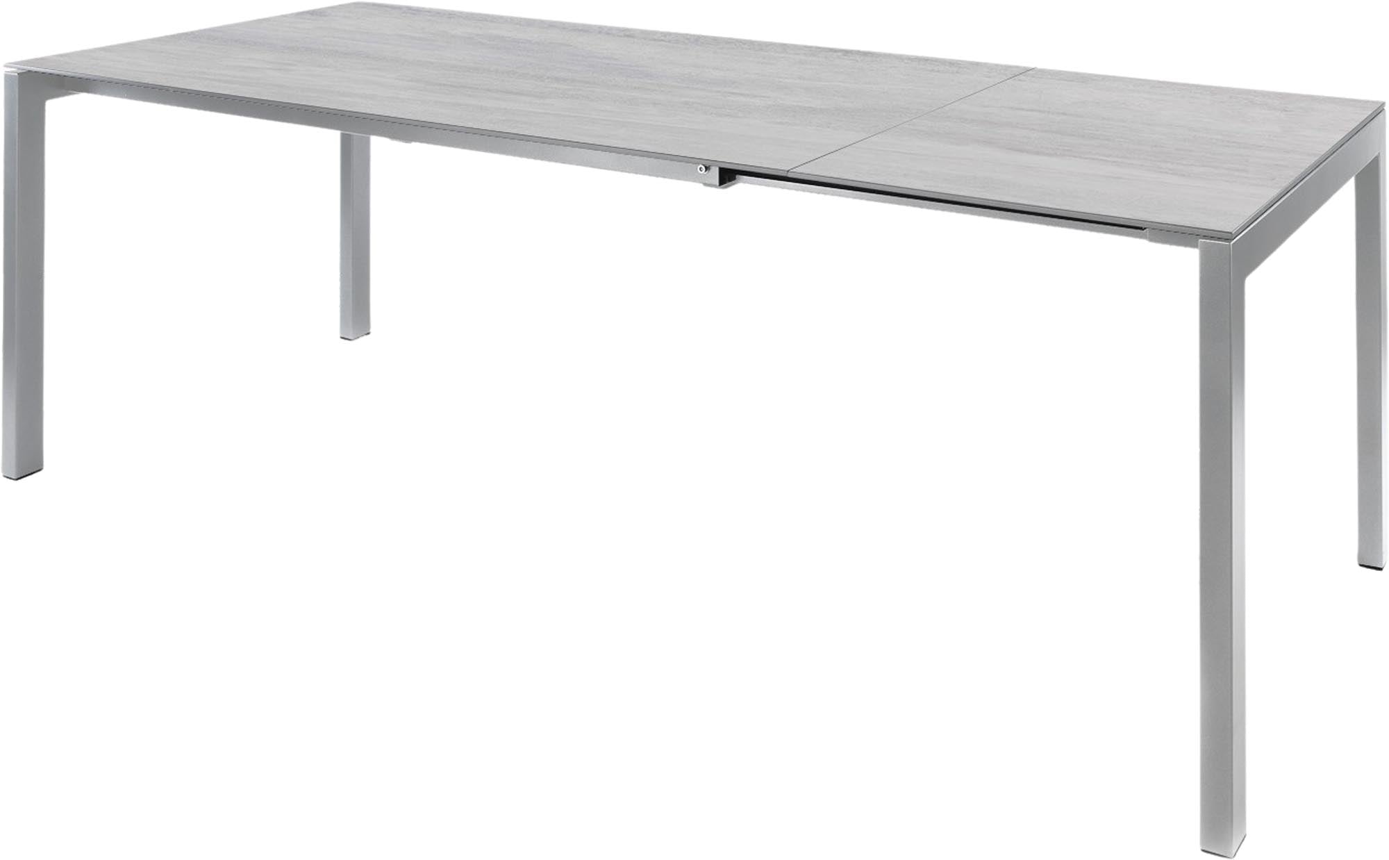 Eleganter und robuster Fiberglastisch Luzern, ausziehbar von 140 auf 200 cm, ideal für gesellige Gartenmomente.