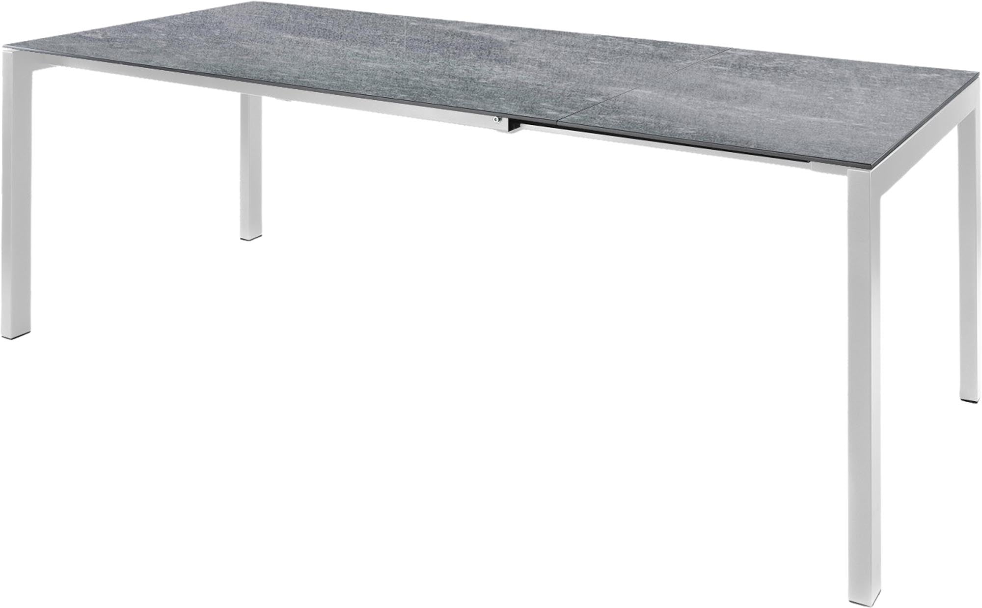 Eleganter Luzern Glasfaser-Gartentisch 140/200x80 cm, ausziehbar, wetterfest, langlebig, pflegeleicht, modernes Design – ideal für Garten, Balkon und Terrasse.