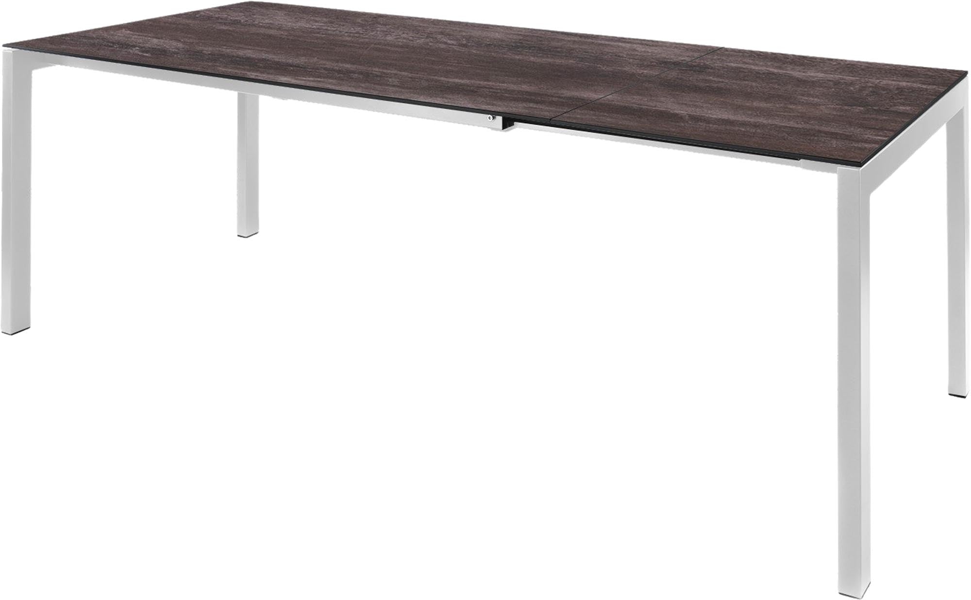 Eleganter ausziehbarer Gartentisch aus Glasfaser, wetterfest, langlebig, pflegeleicht und Schweizer Qualität – perfekt für Garten, Balkon und Terrasse.