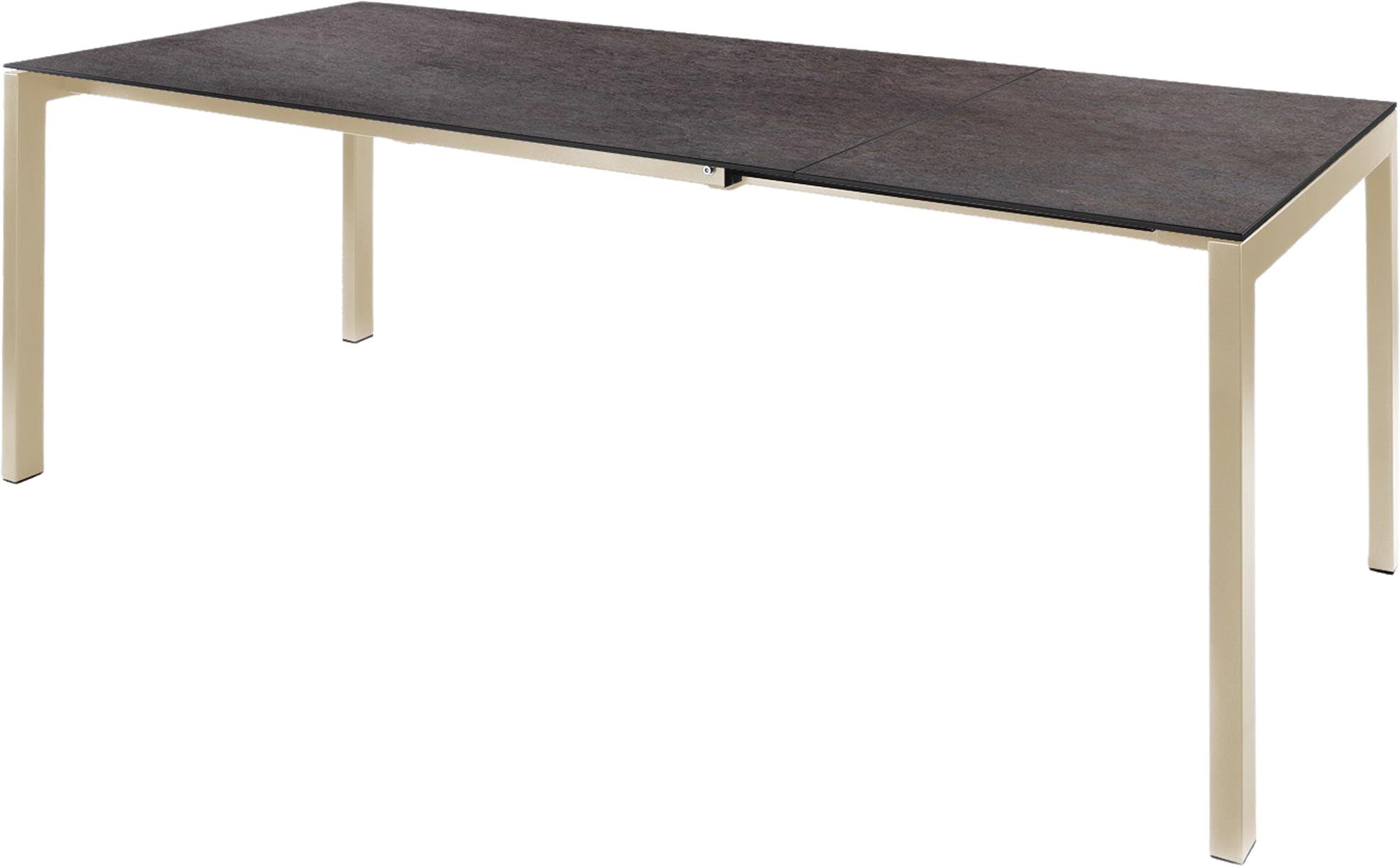 Eleganter ausziehbarer Gartentisch aus Glasfaser, wetterfest, UV-beständig, langlebig, Schweizer Qualität, platzsparend, pflegeleicht – perfekt für Garten & Terrasse.