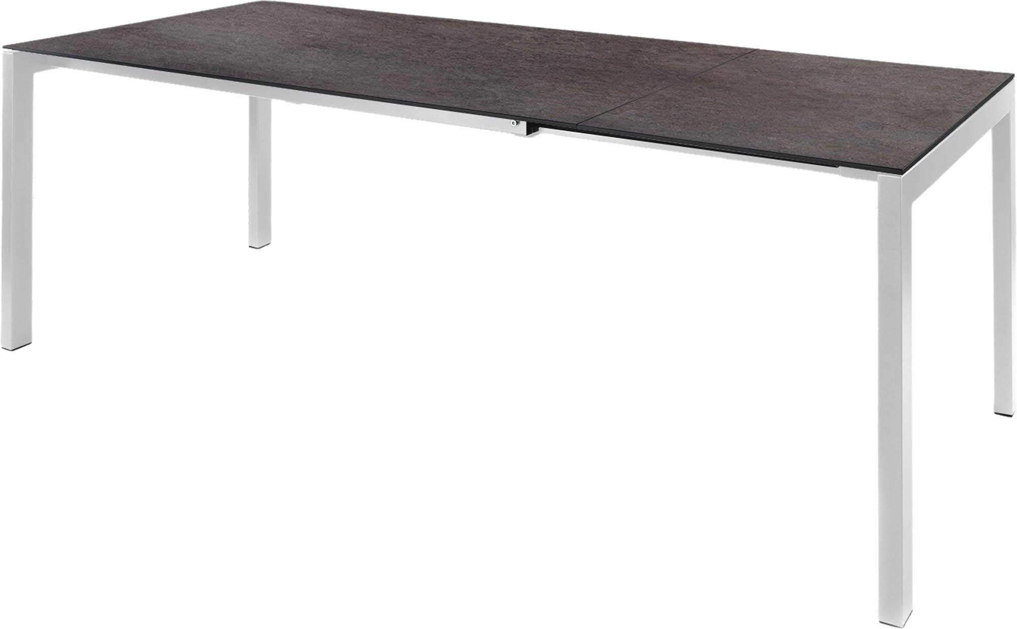 Eleganter ausziehbarer Gartentisch aus Glasfaser, wetterfest, UV-beständig, langlebig, Schweizer Qualität, platzsparend, pflegeleicht – perfekt für Garten & Balkon.