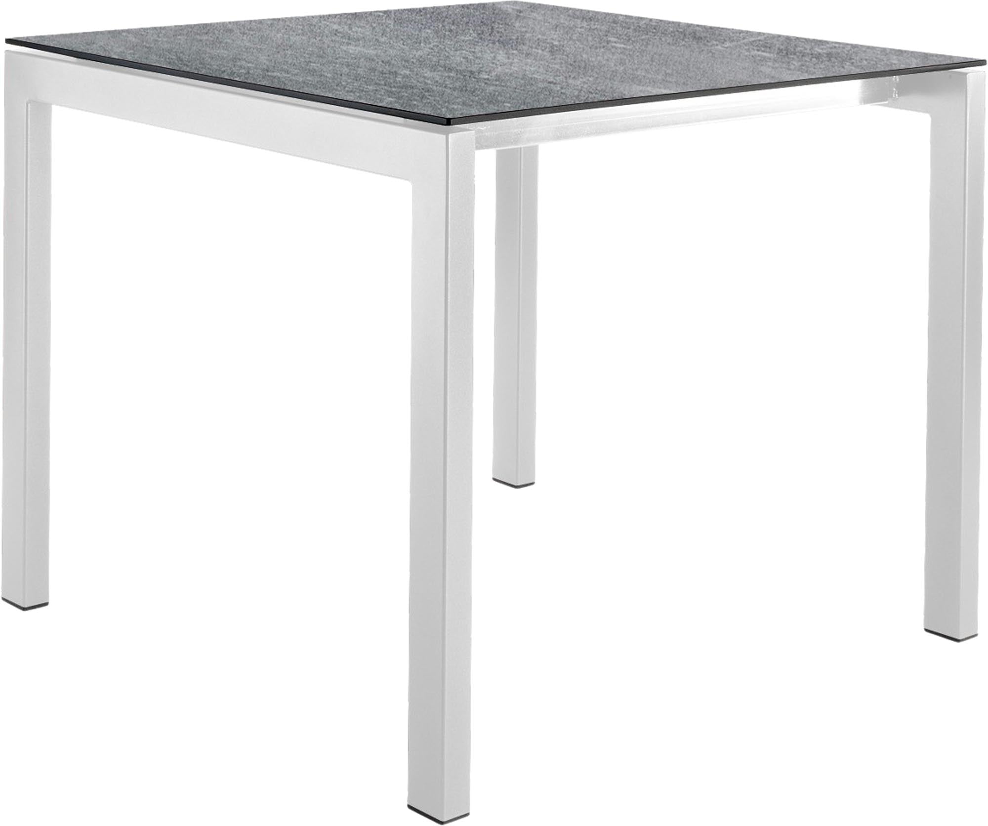 Eleganter Fiberglastisch Luzern 80 x 80 von Schaffner: Perfekt für stilvolle Outdoor-Bereiche und gemütliche Zusammenkünfte.